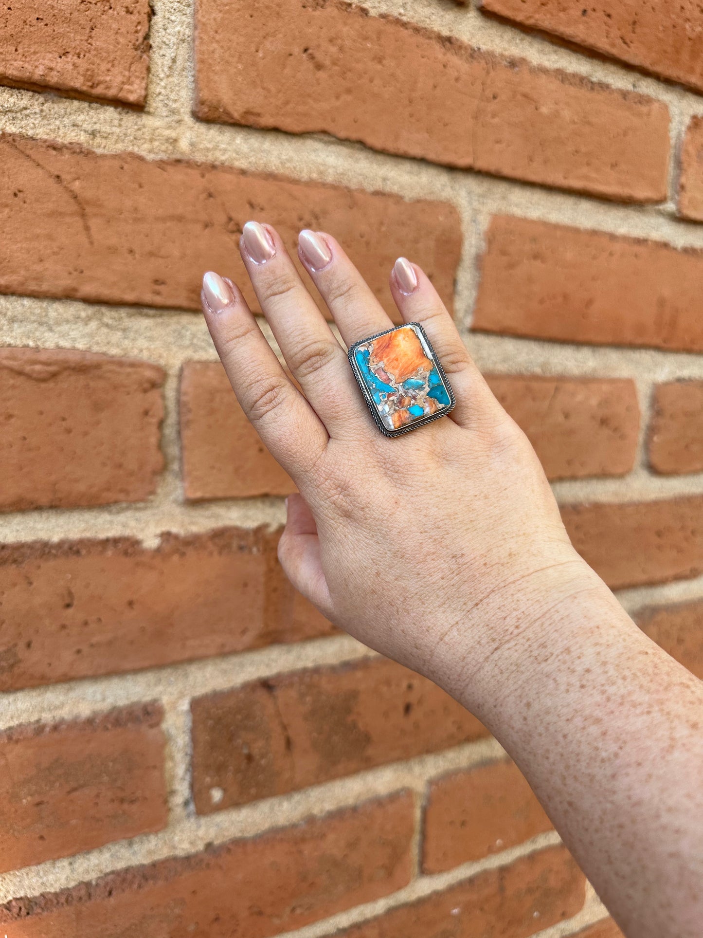 Handcrafted Jacqueline Silver & Orange Dream Ring Size 9 Signed