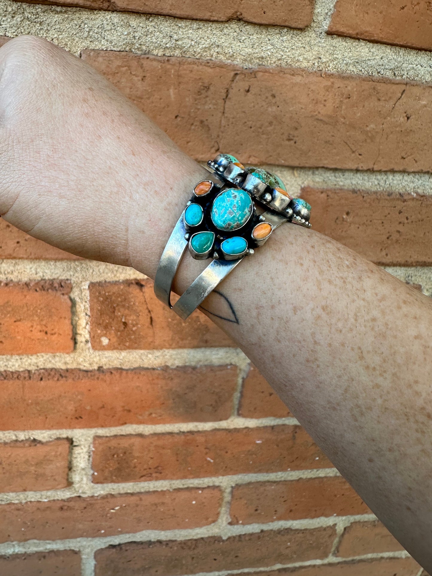 Navajo Turquoise & Spiny Sterling Silver Bracelet Cuff Signed Sheila