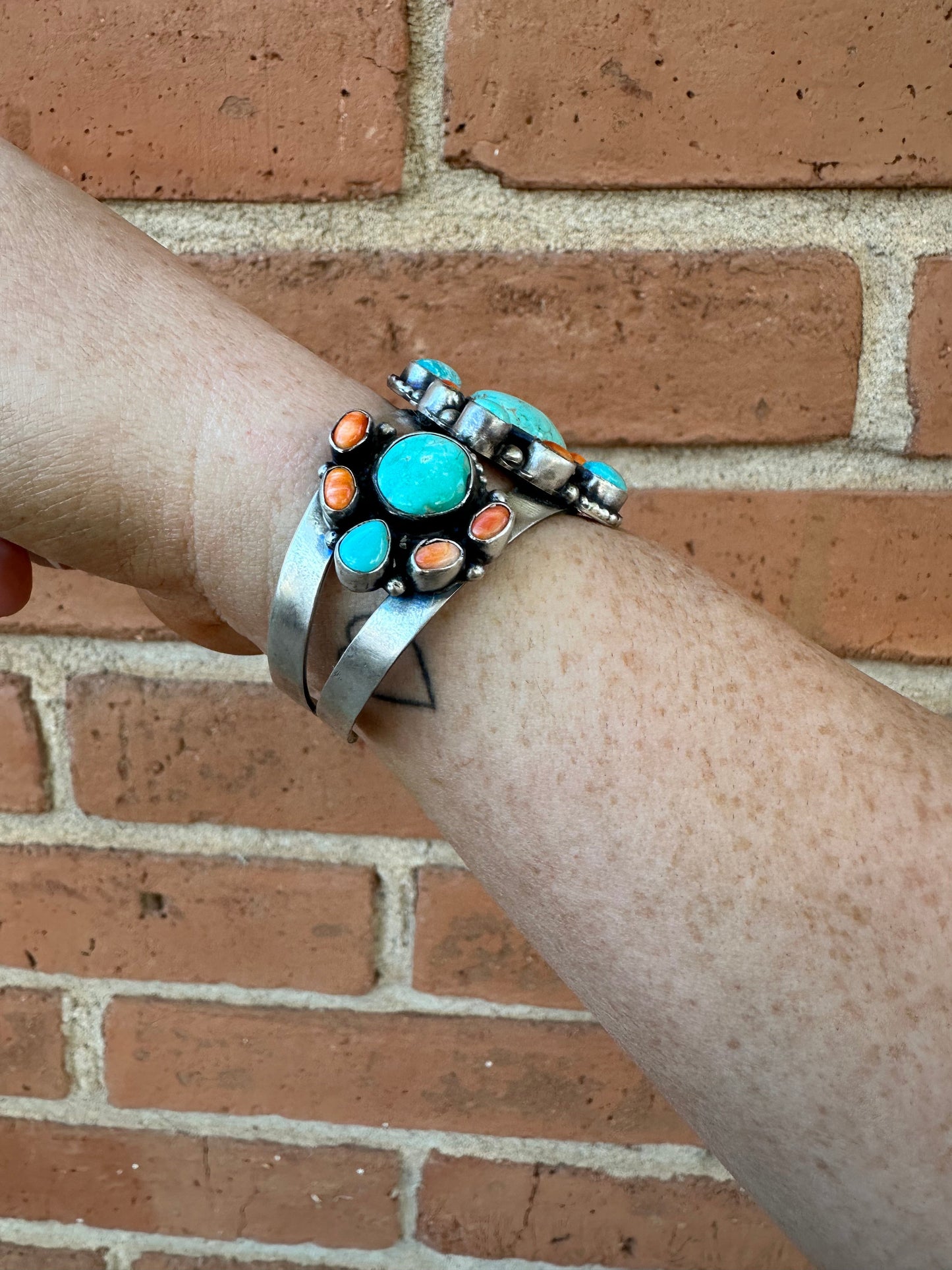 Navajo Turquoise & Spiny Sterling Silver Bracelet Cuff Signed Sheila