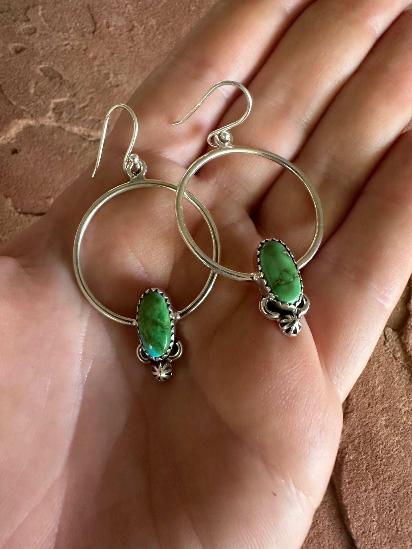 Handmade Sonoran Turquoise and Sterling Silver Hoop Earrings MORE GREENS