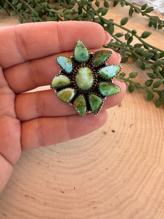 Beautiful Handmade Sonoran Mountain Turquoise And Sterling Silver Adjustable Cluster Ring