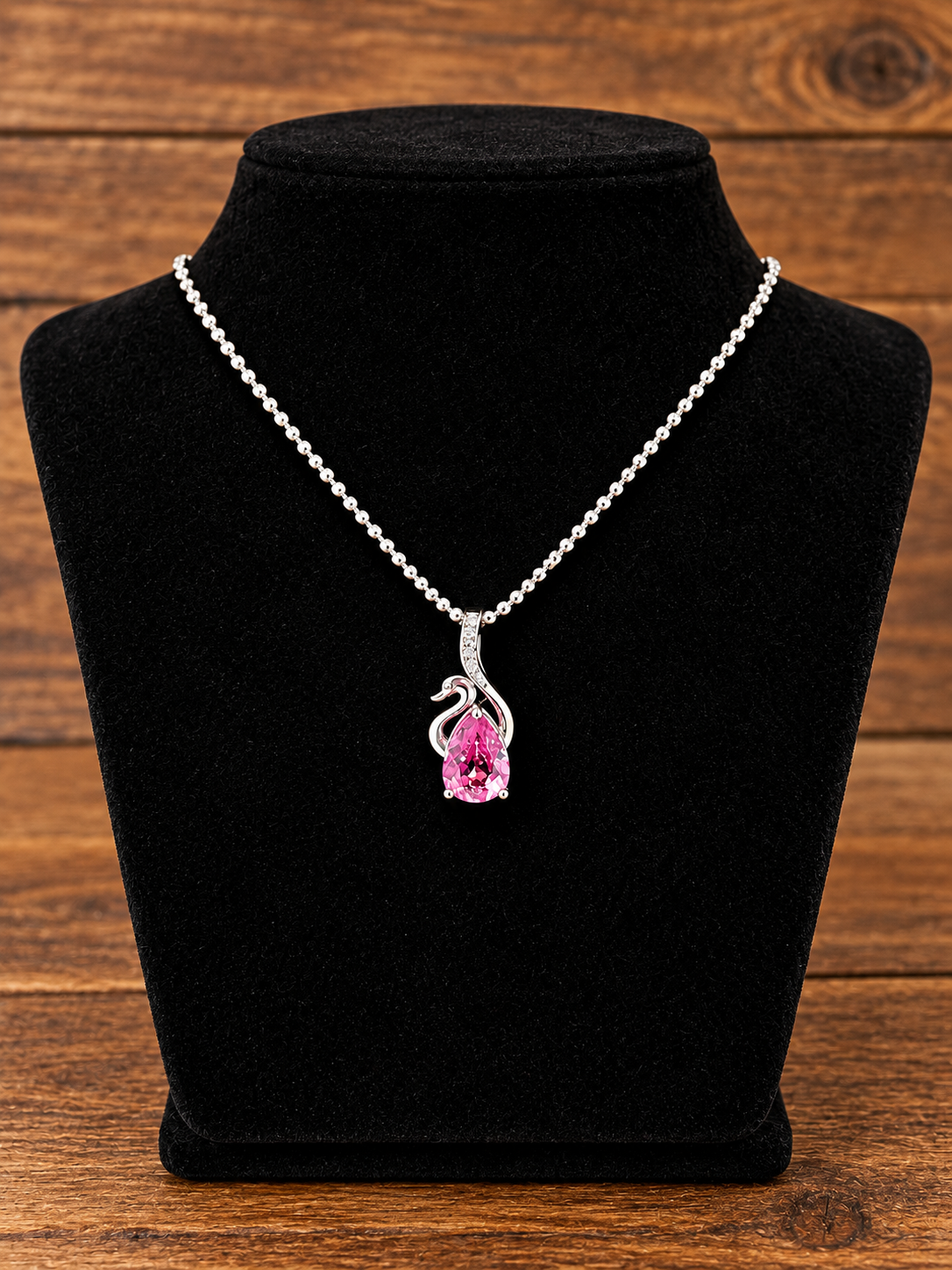 Pink Topaz Teardrop Sterling Silver Swan Necklace