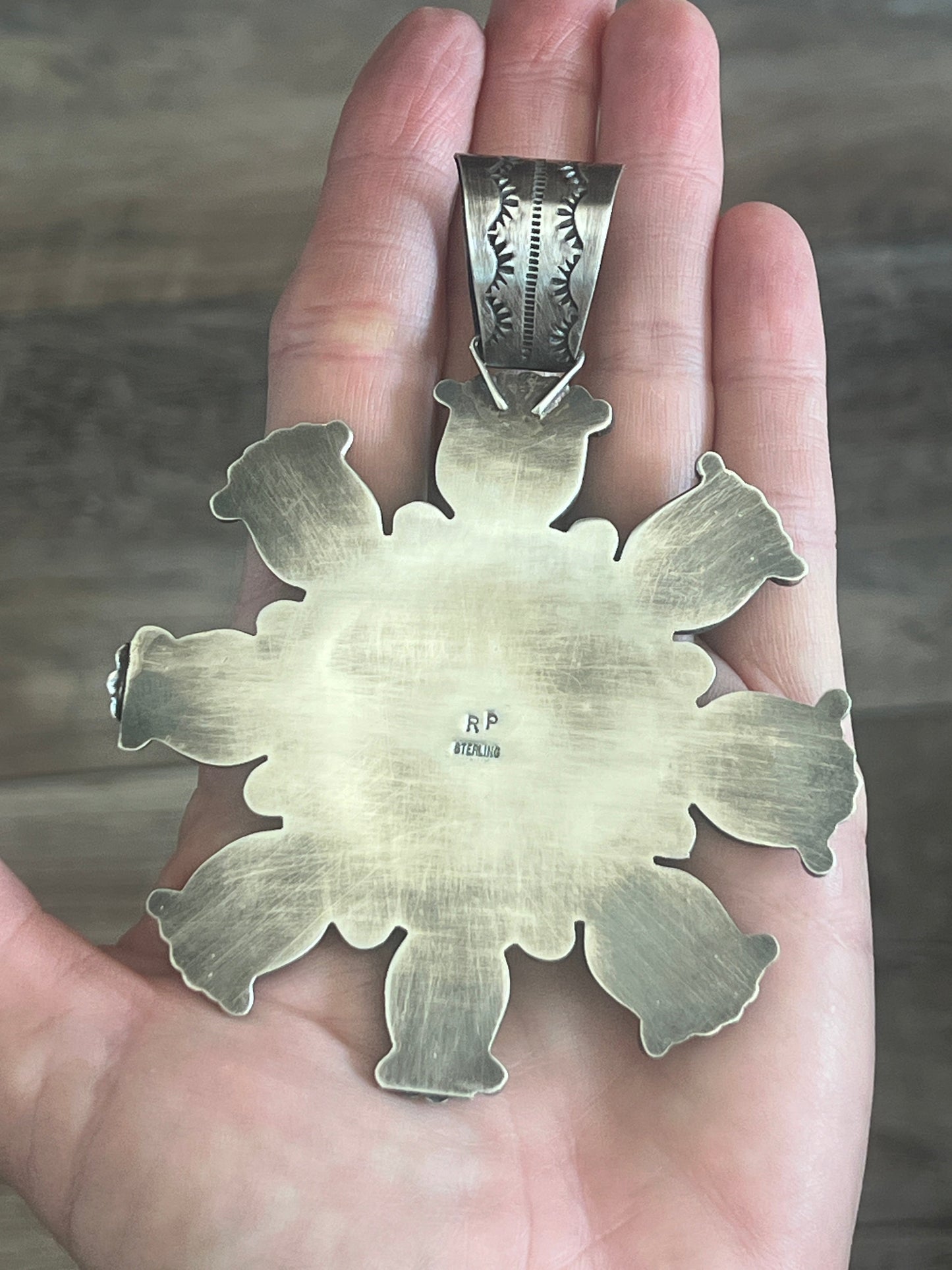 Rosella Paxson Natural Royston Turquoise and Fine Silver Indian Head Bullion Cluster Pendant