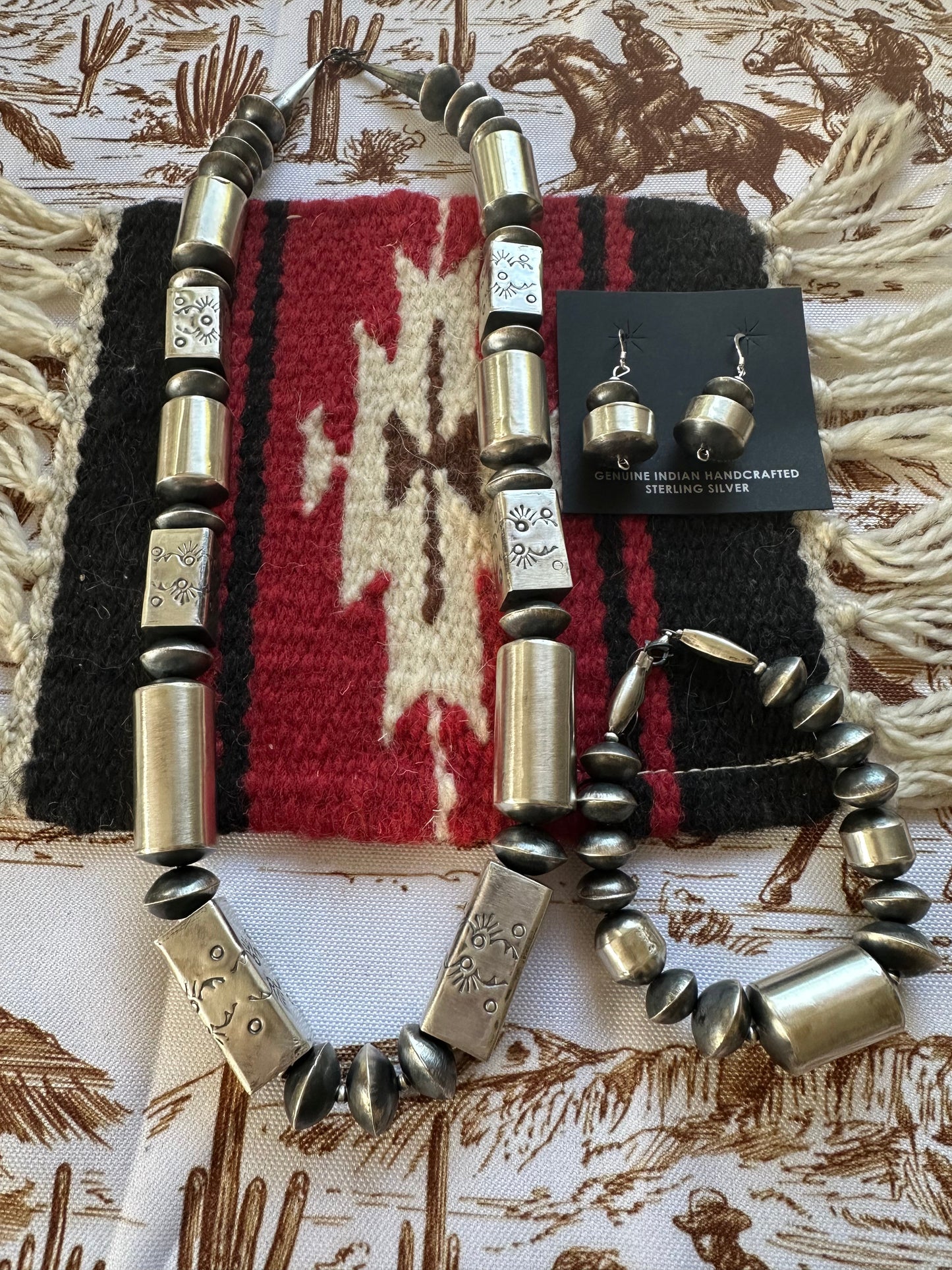 Navajo Sterling Silver Beaded Necklace, Bracelet & Earring Set