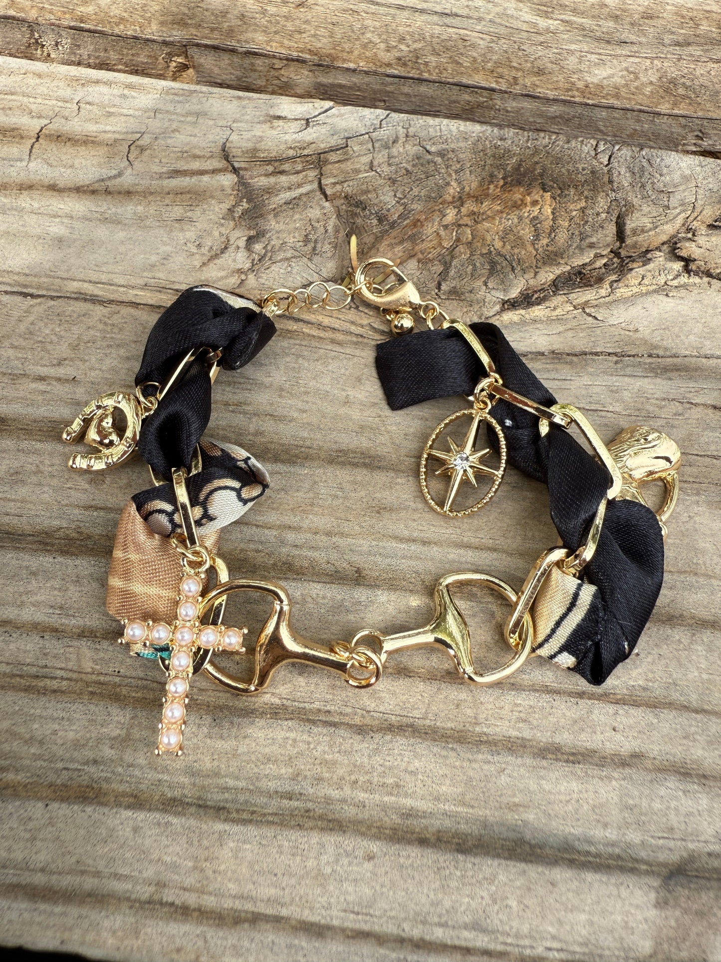 "THE GOLDEN COLLECTION" Handmade Bandana Bit Charm Bracelet black