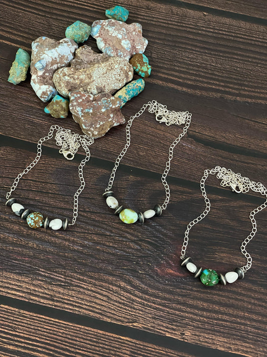 Handmade Sterling Silver Paloma, No.8, Sonoran, with White Buffalo Turquoise Necklace, Signed Nizhoni