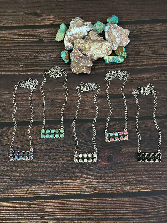 Handmade Sterling Silver Cotton Candy, Purple Mojave, Kingman, Black Onyx, Wild Horse Turquoise Necklace, Signed Nizhoni