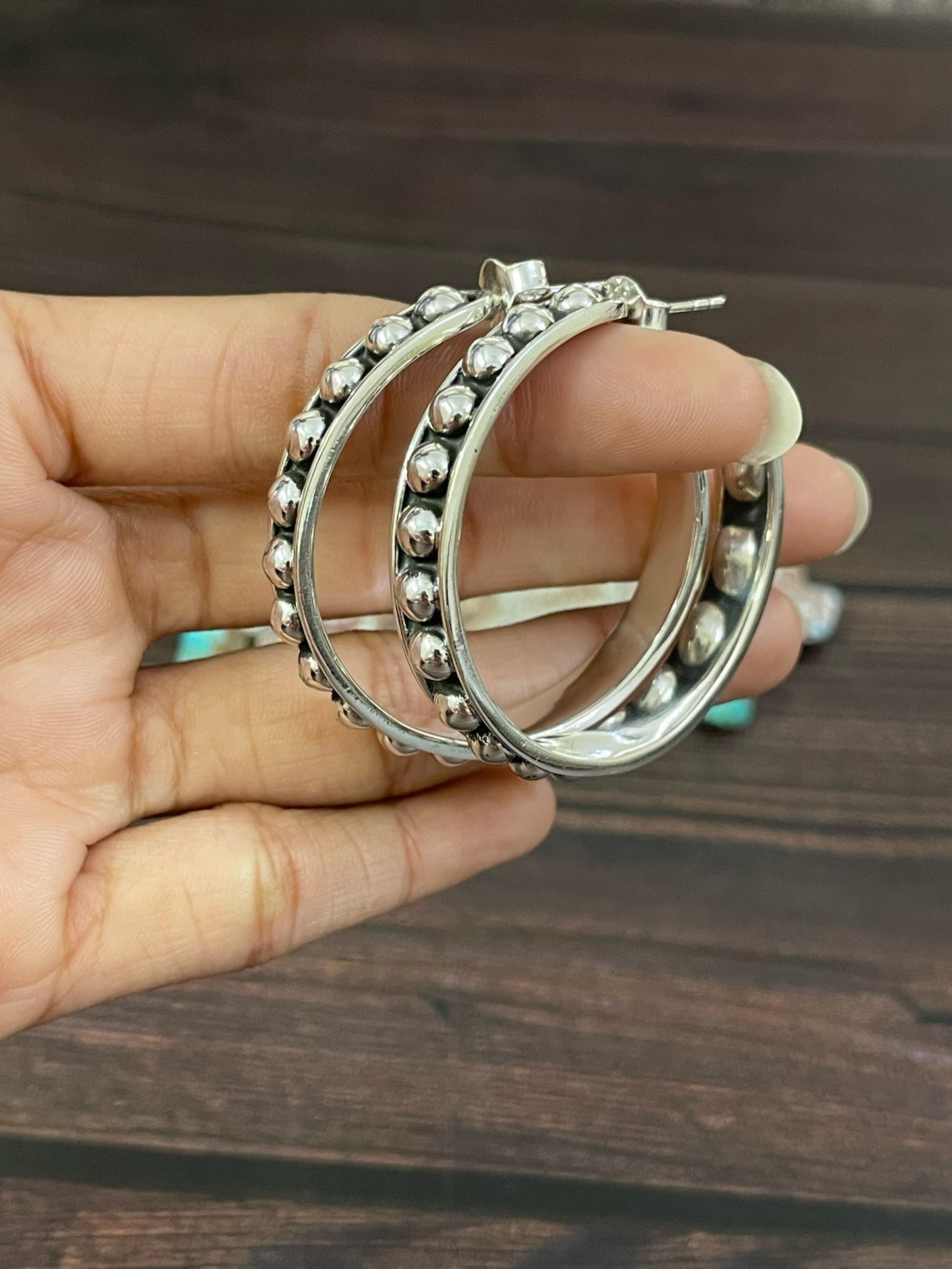 Handmade Sterling Silver Post Earrings 5MM, Signed Nizhoni