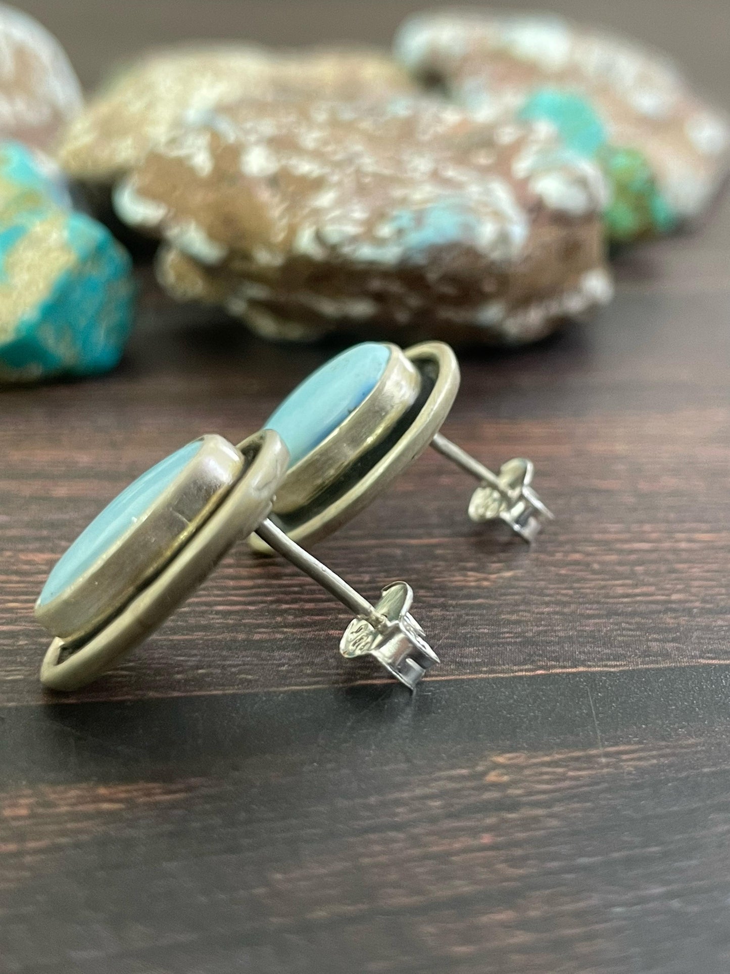 Handmade Sterling Silver Golden Hills Turquoise Post Earrings, Signed Nizhoni