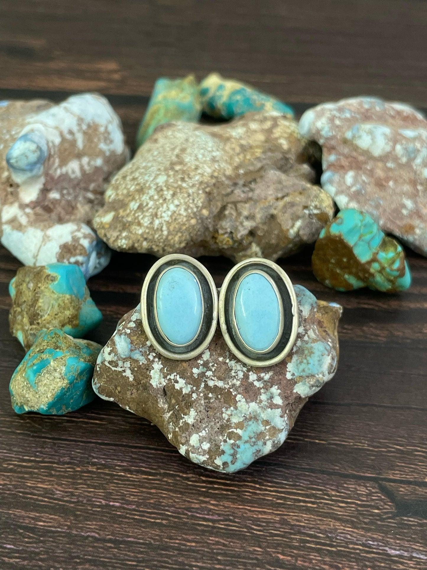 Handmade Sterling Silver Golden Hills Turquoise Post Earrings, Signed Nizhoni