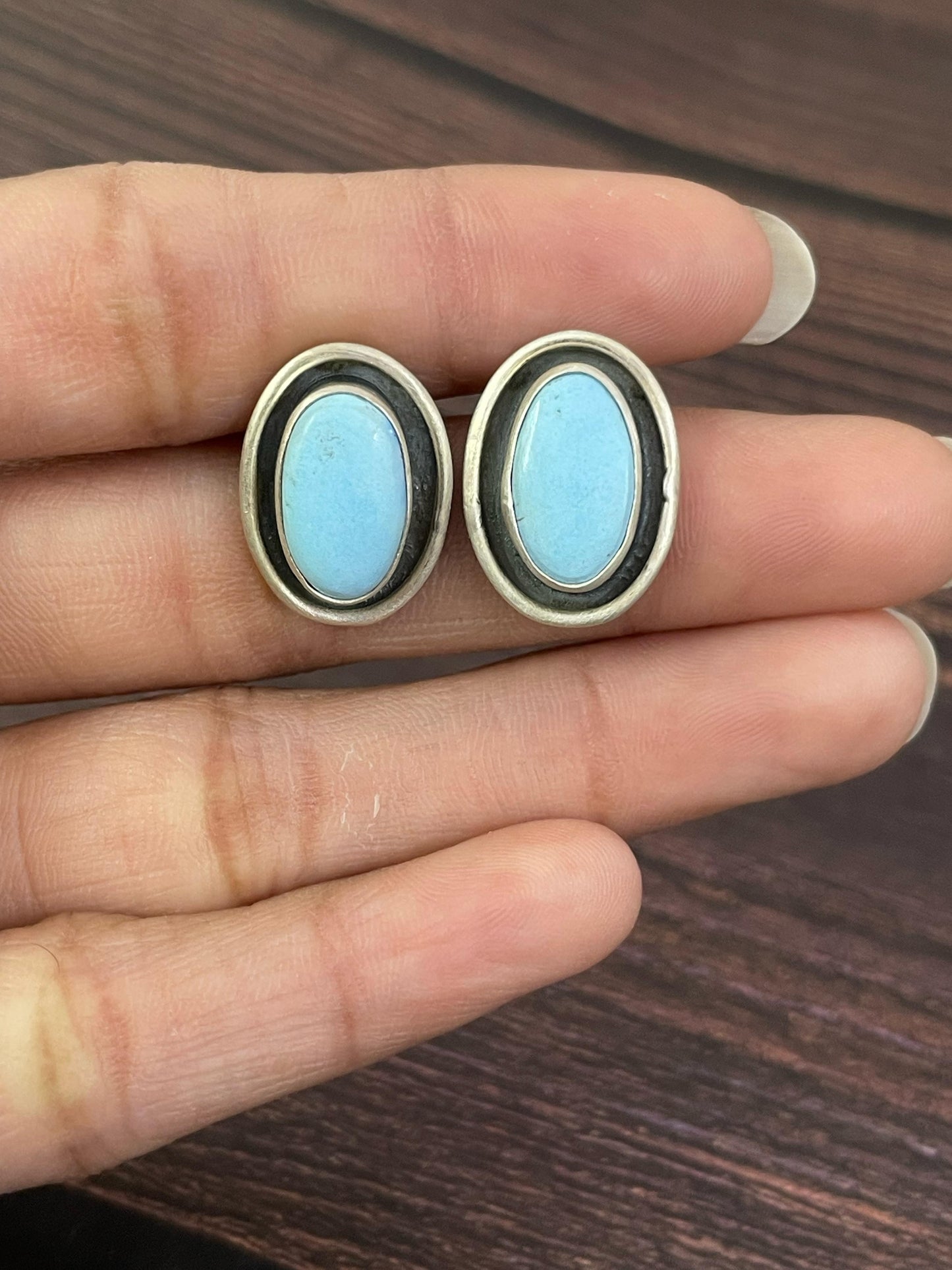 Handmade Sterling Silver Golden Hills Turquoise Post Earrings, Signed Nizhoni