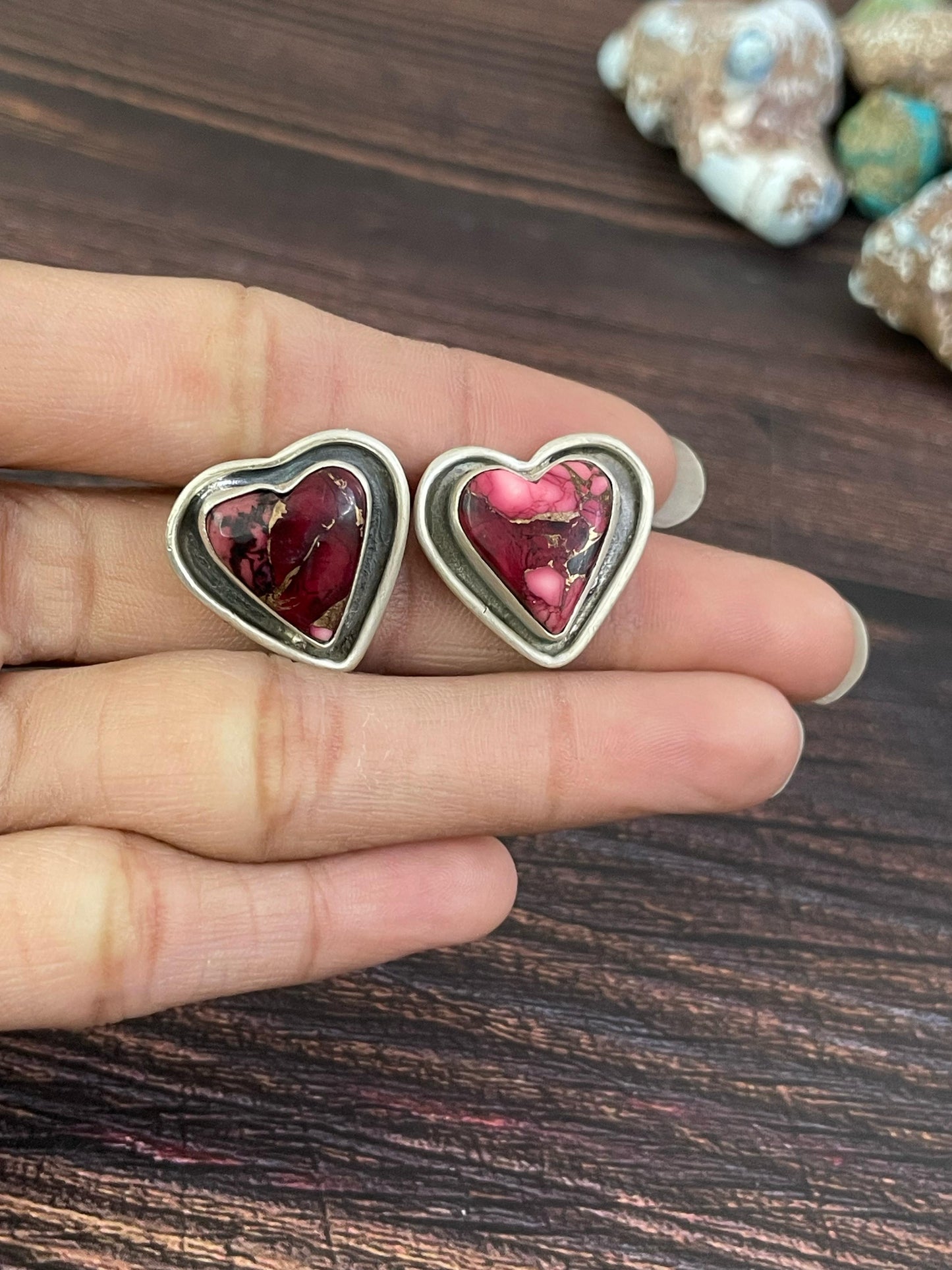 Handmade Sterling Silver Red Rose Dahlia Post Earrings, Signed Nizhoni