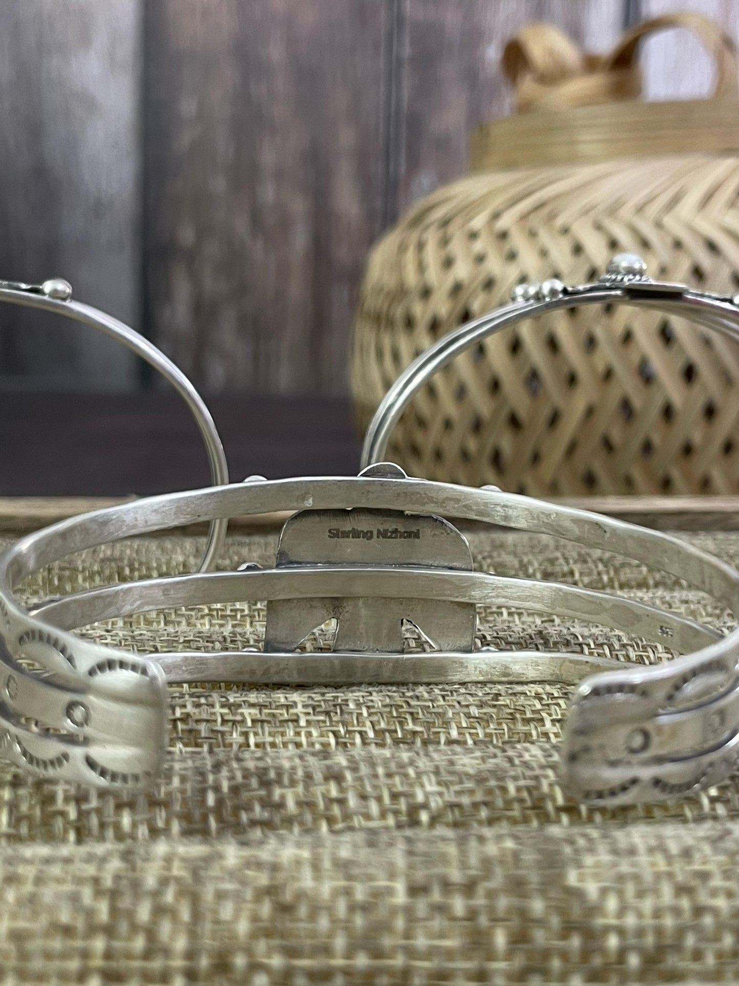 Handmade Sterling Silver White Buffalo, Golden Hills, Kingman Turquoise Thunderbird Bracelet, Signed Nizhoni