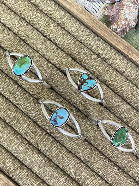 Handmade Sterling Silver NO.8 Golden Hills Turquoise, Sonoran Mountain Turquoise Bracelet, Signed Nizhoni