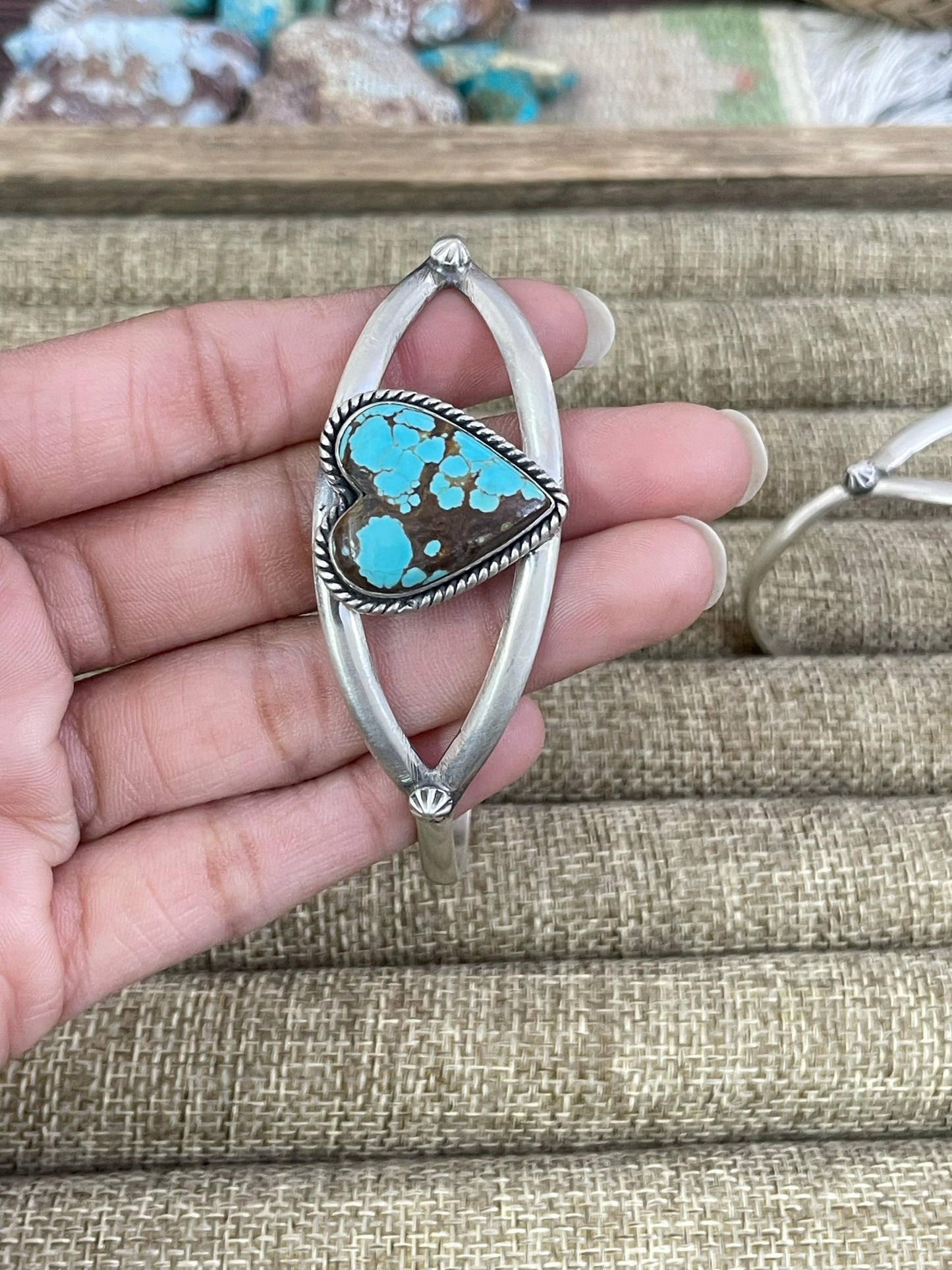 Handmade Sterling Silver NO.8 Golden Hills Turquoise, Sonoran Mountain Turquoise Bracelet, Signed Nizhoni
