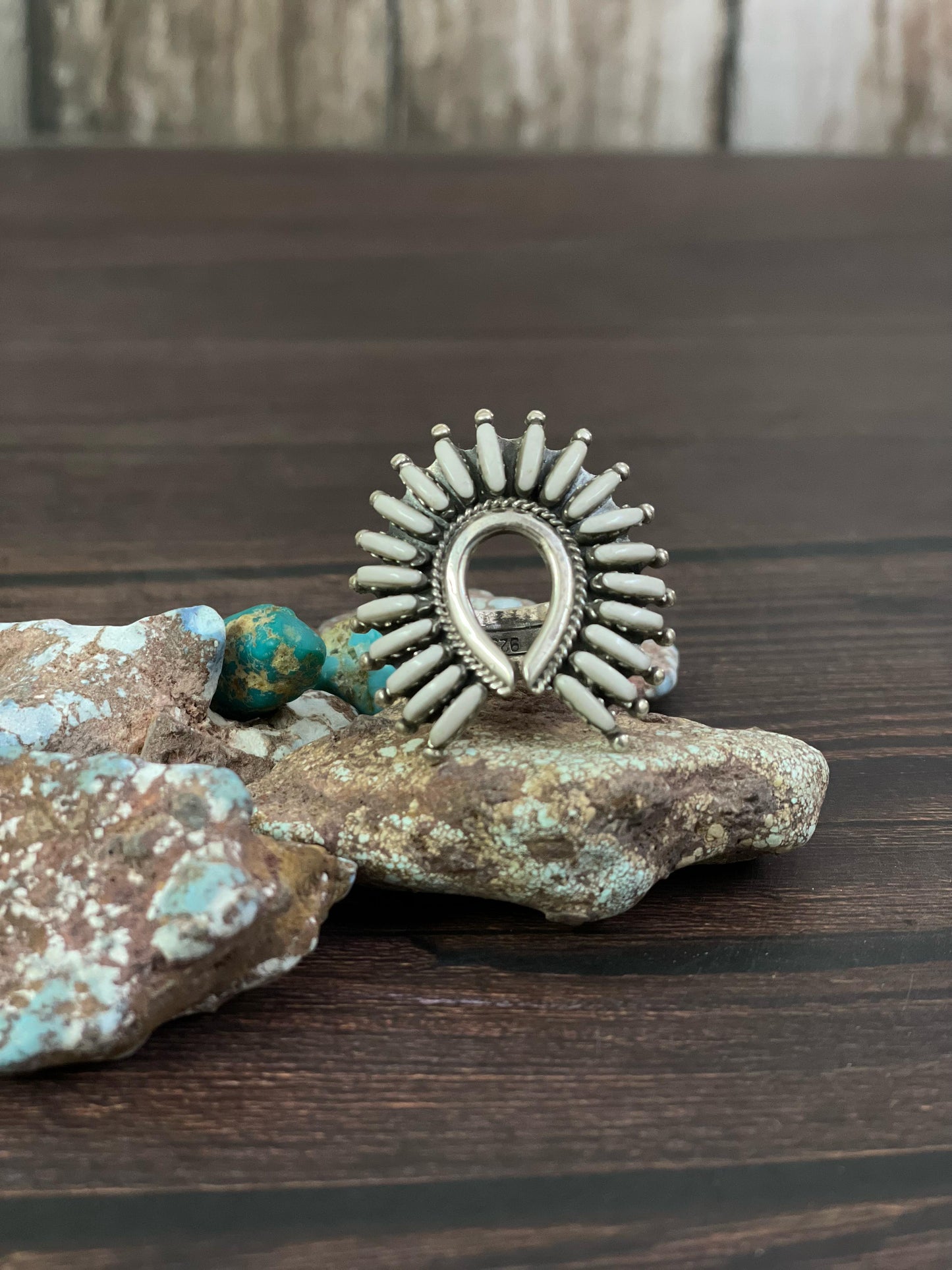 Handmade Sterling Silver White Buffalo Turquoise Adjustable Ring, Signed Nizhoni
