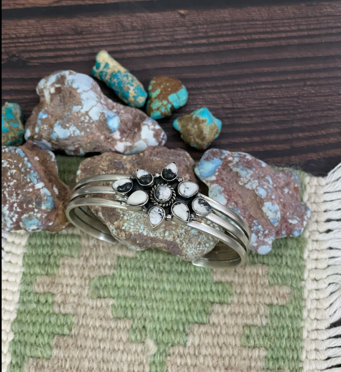 Handmade Sterling Silver White Buffalo Turquoise Signed Nizhoni