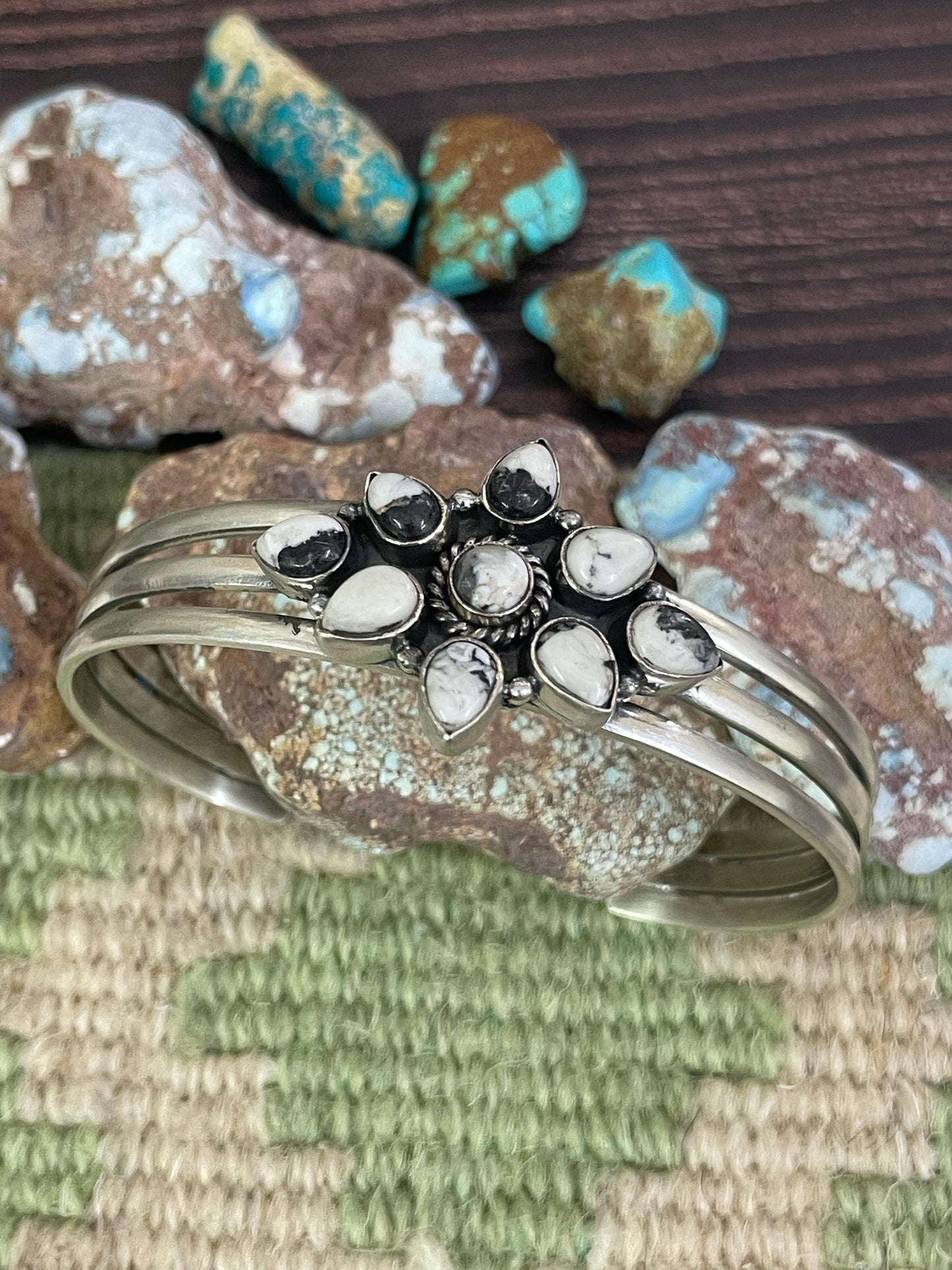 Handmade Sterling Silver White Buffalo Turquoise Signed Nizhoni