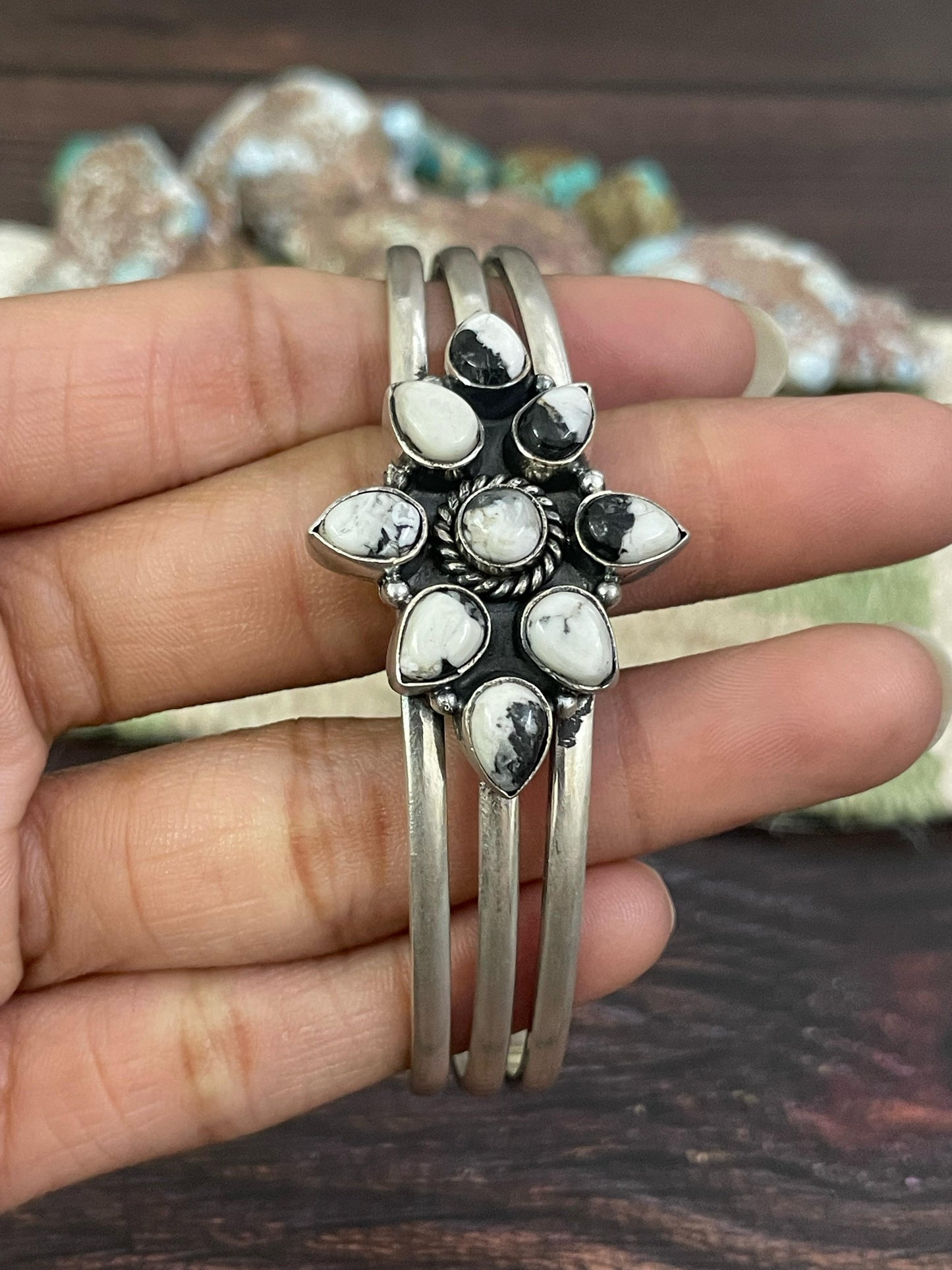 Handmade Sterling Silver White Buffalo Turquoise Signed Nizhoni