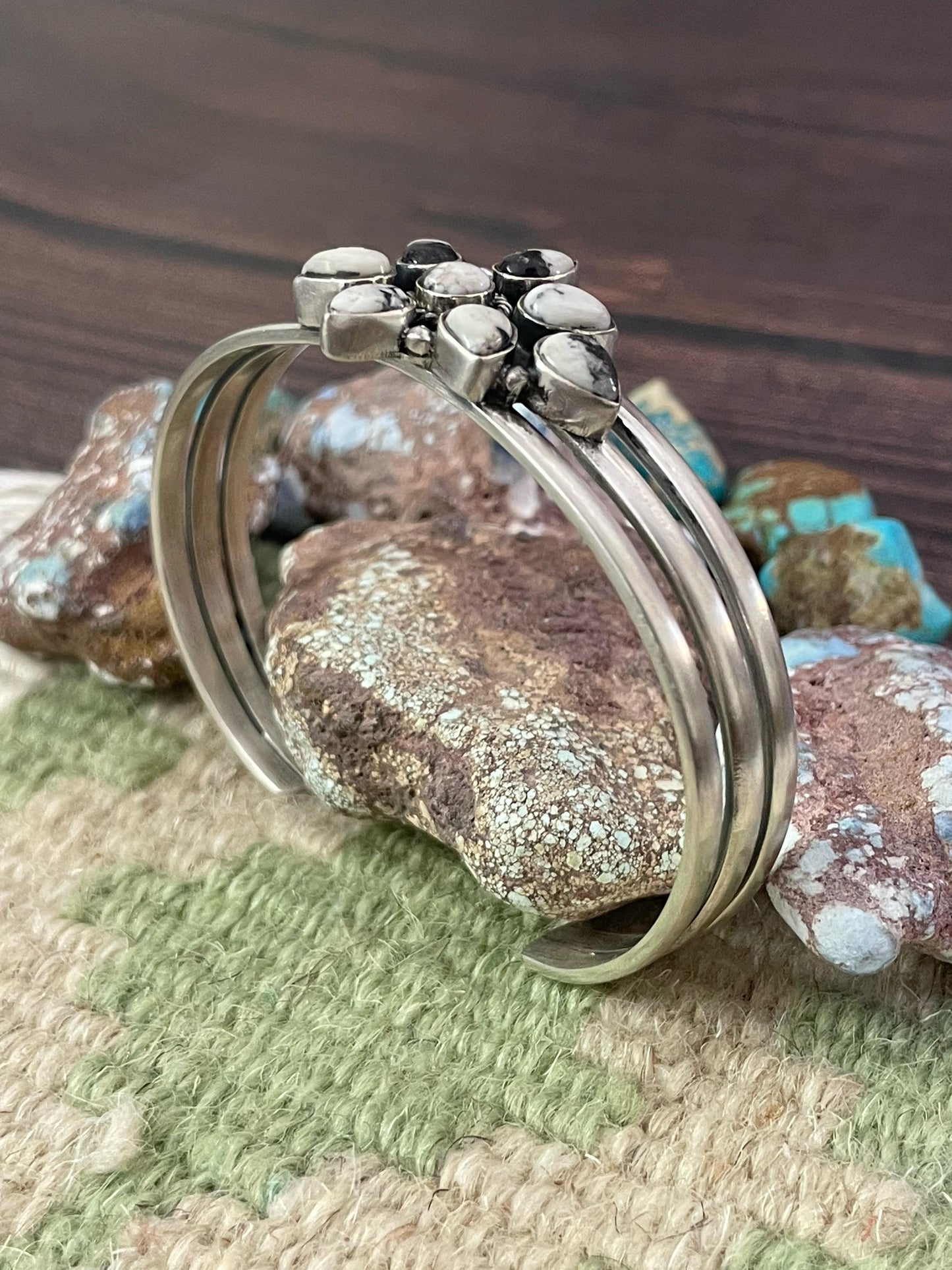 Handmade Sterling Silver White Buffalo Turquoise Signed Nizhoni