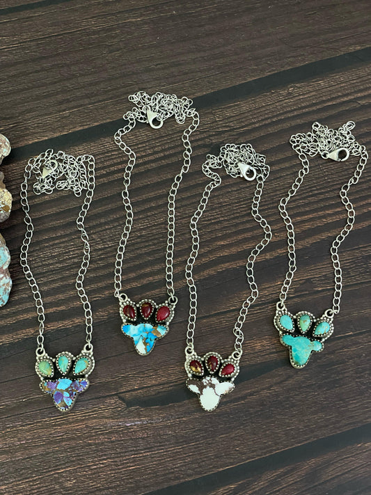 Handmade Sterling Silver Golden Ice Blue, Dahlia Rose, Purple Mojave, Kingman, Wild Horse Necklace, Signed Nizhoni