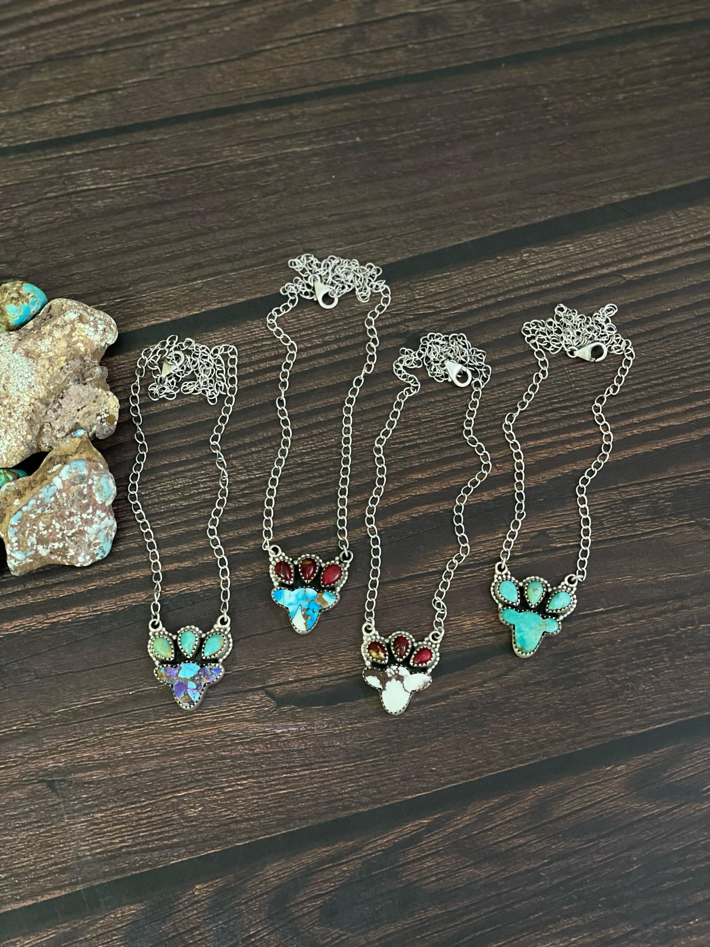 Handmade Sterling Silver Golden Ice Blue, Dahlia Rose, Purple Mojave, Kingman, Wild Horse Necklace, Signed Nizhoni
