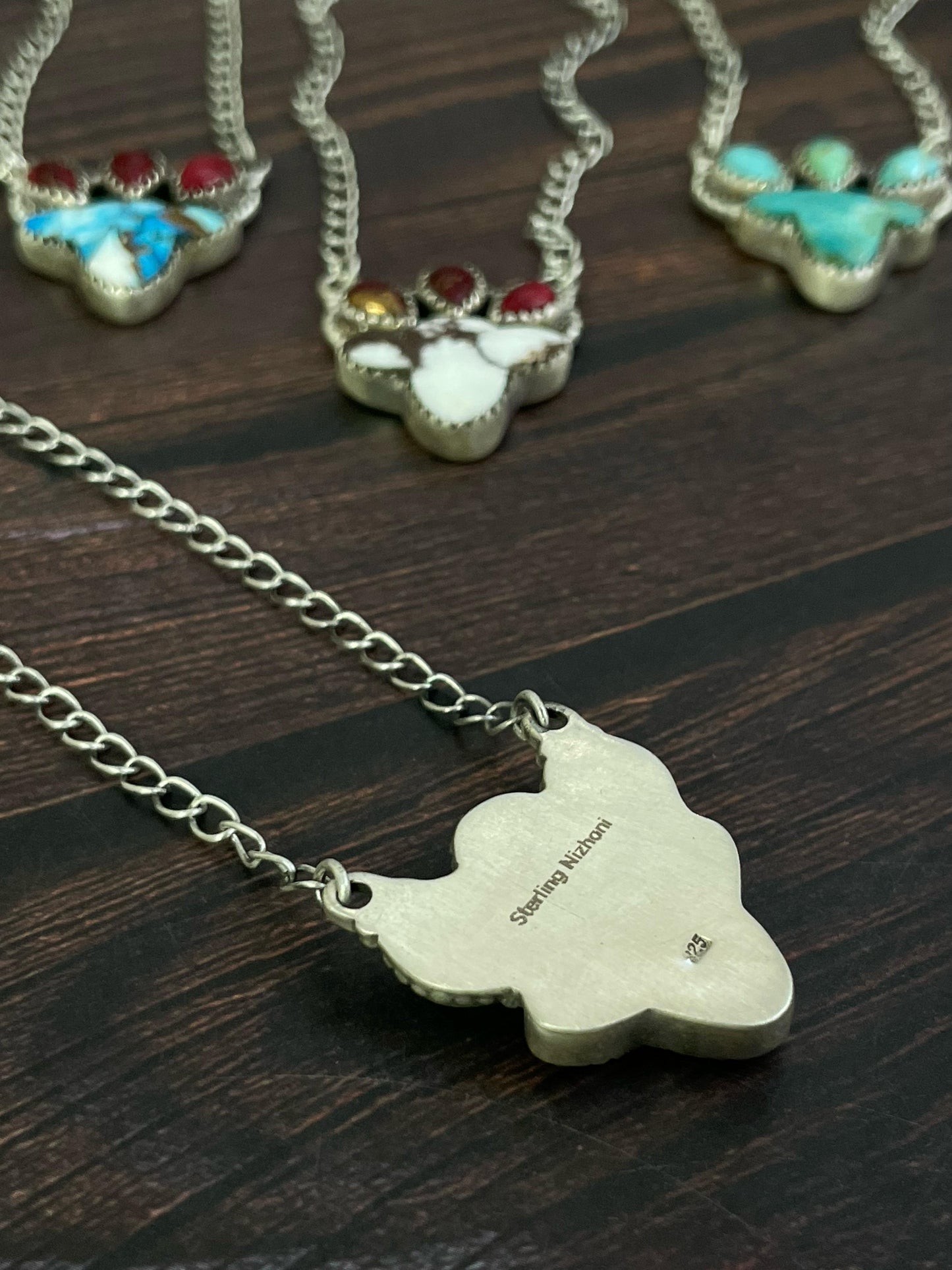 Handmade Sterling Silver Golden Ice Blue, Dahlia Rose, Purple Mojave, Kingman, Wild Horse Necklace, Signed Nizhoni