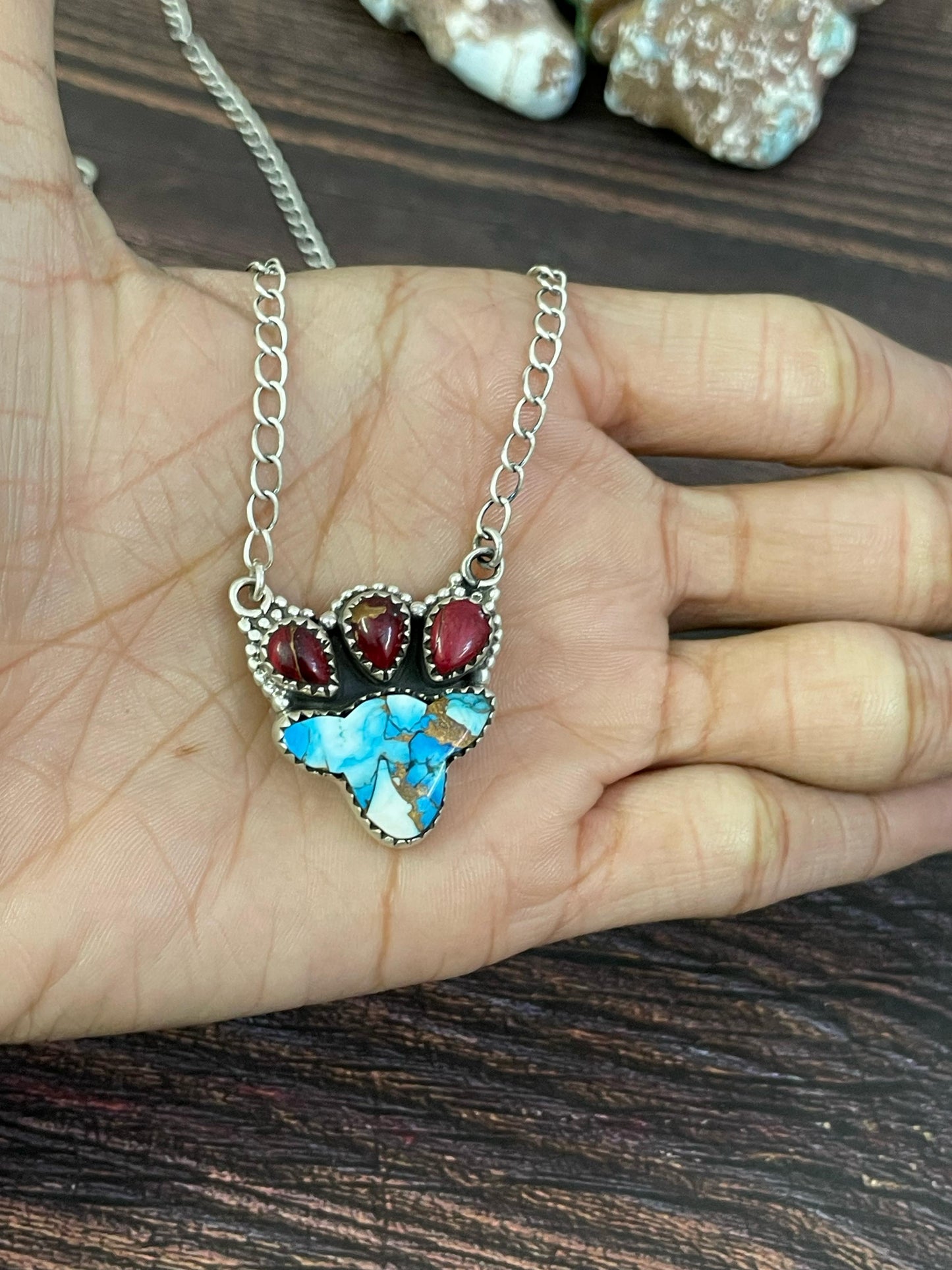 Handmade Sterling Silver Golden Ice Blue, Dahlia Rose, Purple Mojave, Kingman, Wild Horse Necklace, Signed Nizhoni
