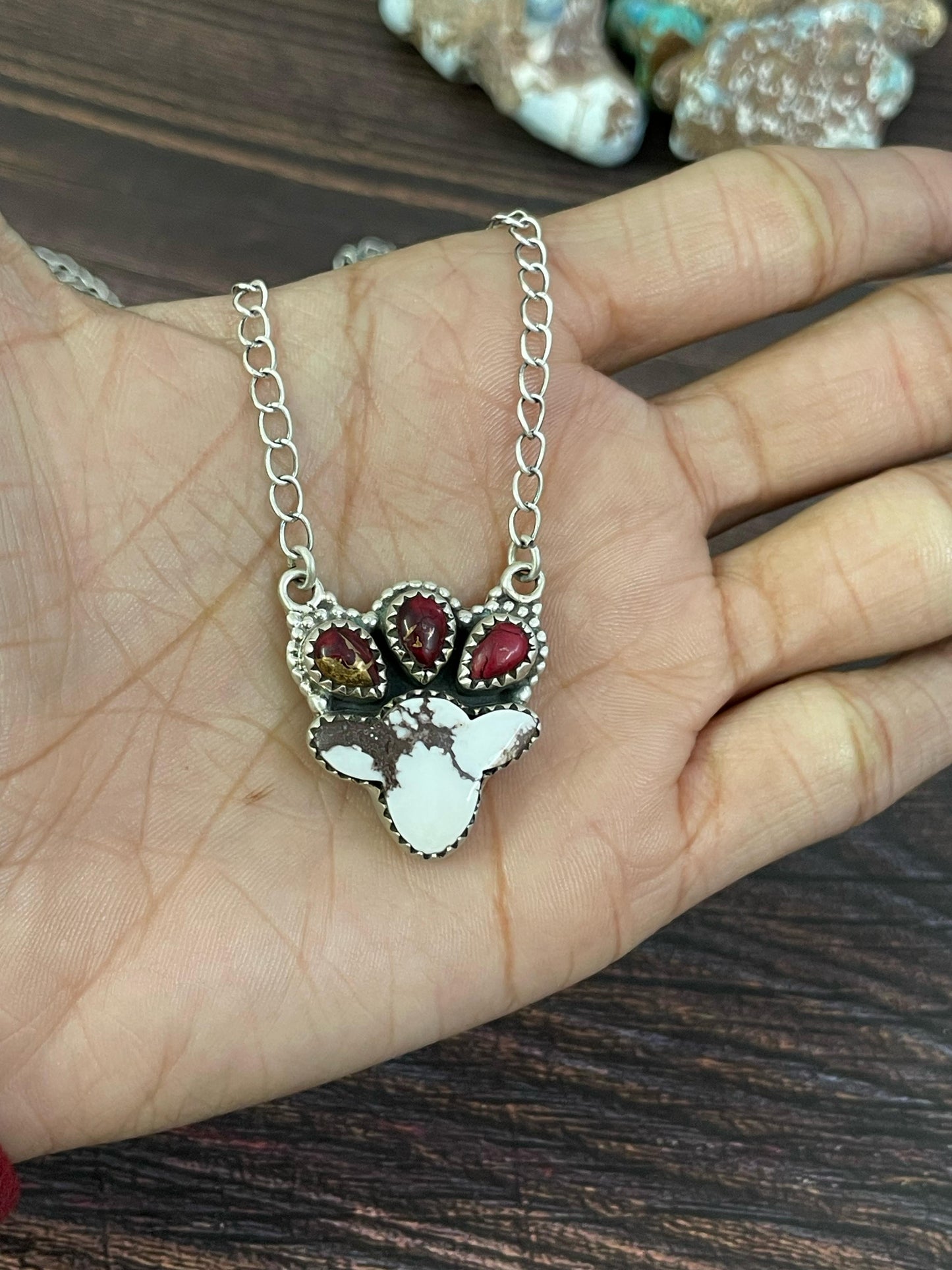 Handmade Sterling Silver Golden Ice Blue, Dahlia Rose, Purple Mojave, Kingman, Wild Horse Necklace, Signed Nizhoni