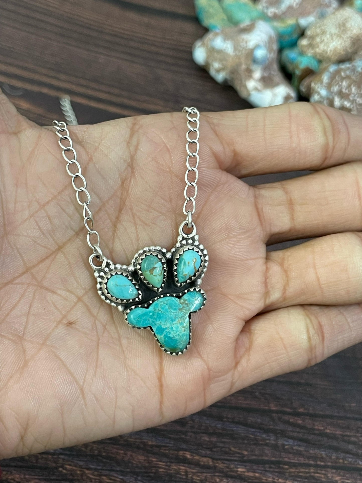 Handmade Sterling Silver Golden Ice Blue, Dahlia Rose, Purple Mojave, Kingman, Wild Horse Necklace, Signed Nizhoni