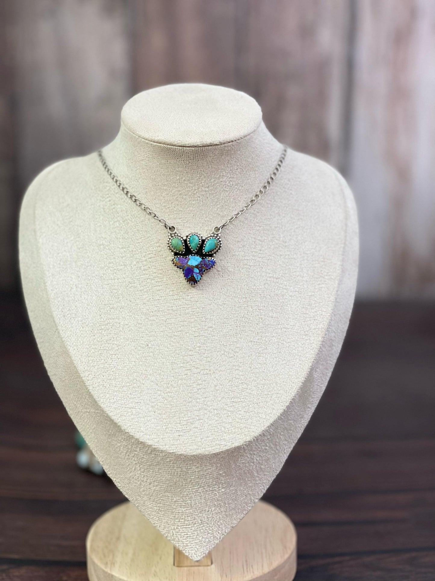 Handmade Sterling Silver Golden Ice Blue, Dahlia Rose, Purple Mojave, Kingman, Wild Horse Necklace, Signed Nizhoni