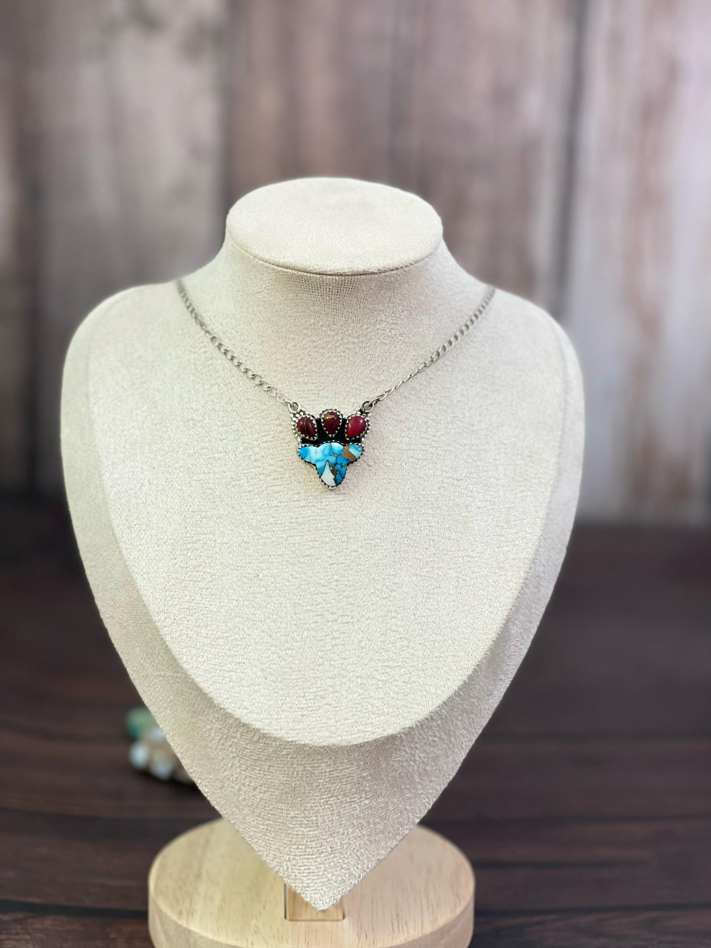 Handmade Sterling Silver Golden Ice Blue, Dahlia Rose, Purple Mojave, Kingman, Wild Horse Necklace, Signed Nizhoni