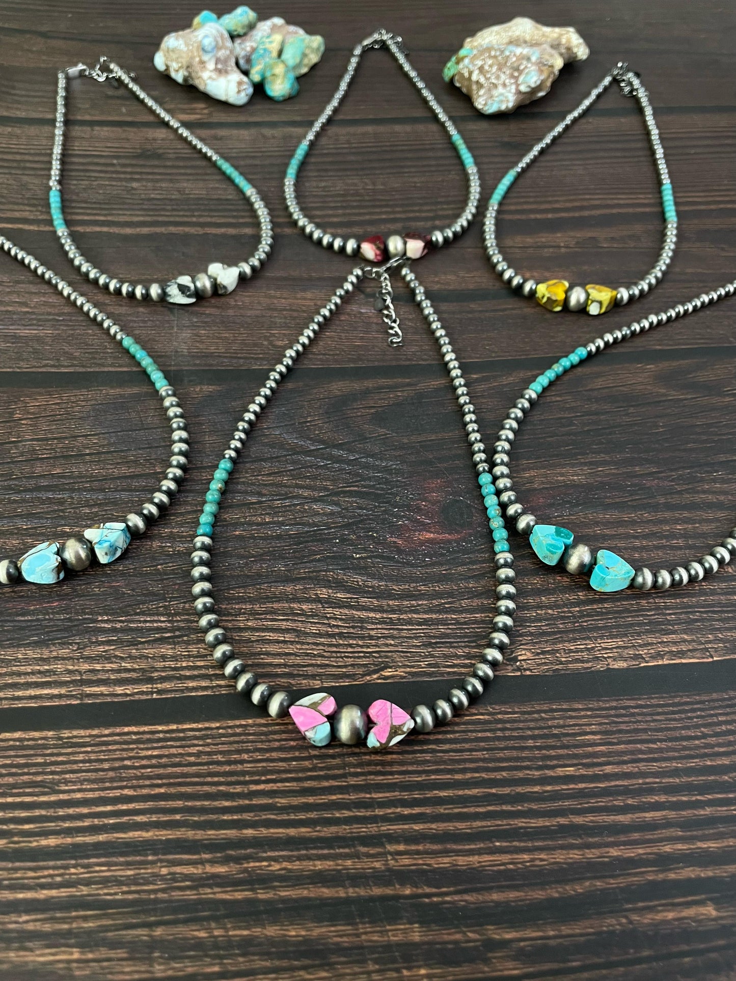 Handmade Sterling Silver Honey Dahlia, Kingman, Red Rose Dahlia, Cotton Candy, Golden Ice Blue, White Buffalo Necklace, Signed Nizhoni