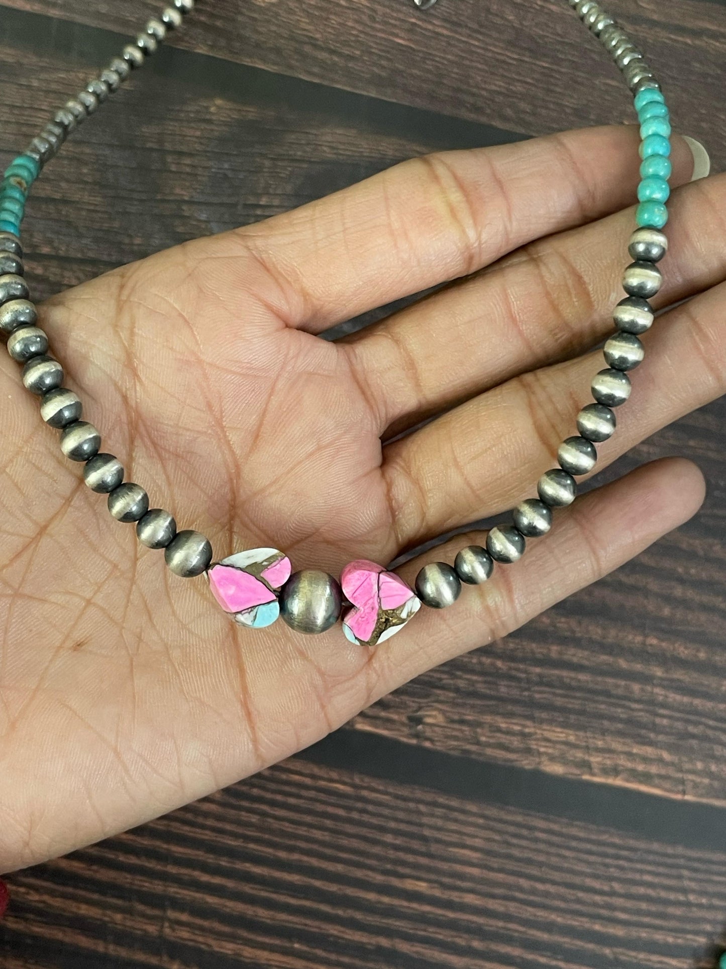 Handmade Sterling Silver Honey Dahlia, Kingman, Red Rose Dahlia, Cotton Candy, Golden Ice Blue, White Buffalo Necklace, Signed Nizhoni