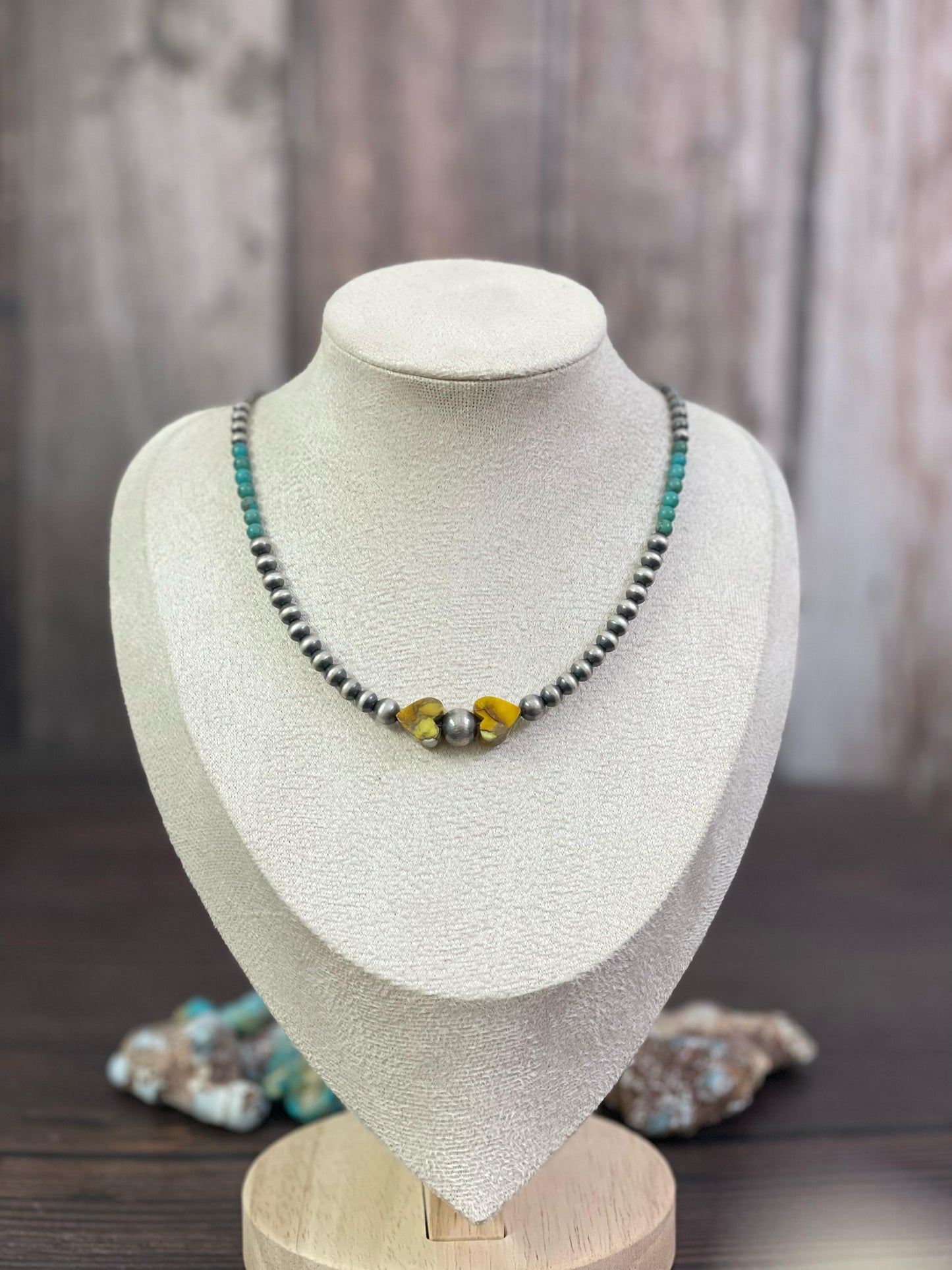 Handmade Sterling Silver Honey Dahlia, Kingman, Red Rose Dahlia, Cotton Candy, Golden Ice Blue, White Buffalo Necklace, Signed Nizhoni