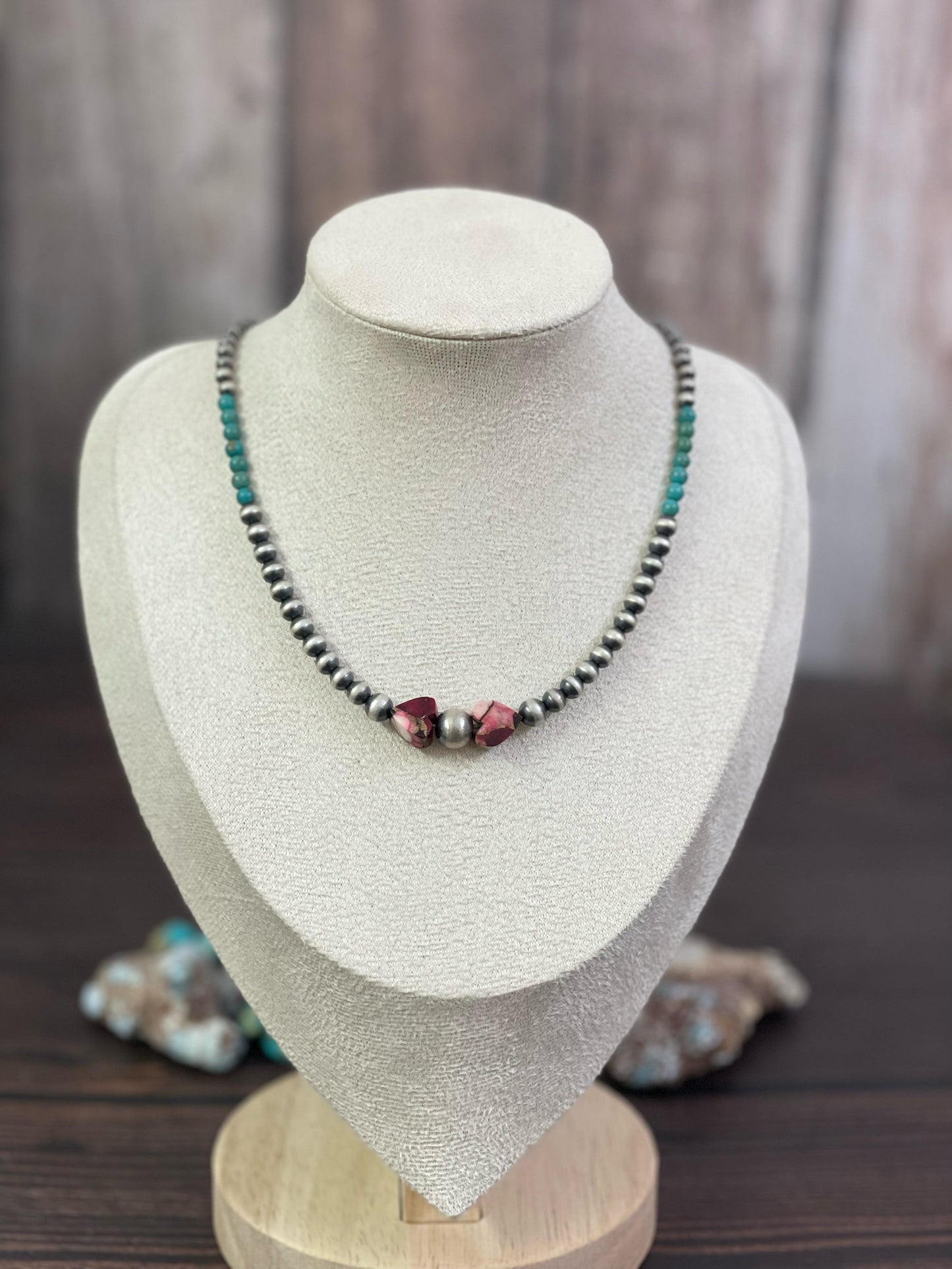 Handmade Sterling Silver Honey Dahlia, Kingman, Red Rose Dahlia, Cotton Candy, Golden Ice Blue, White Buffalo Necklace, Signed Nizhoni