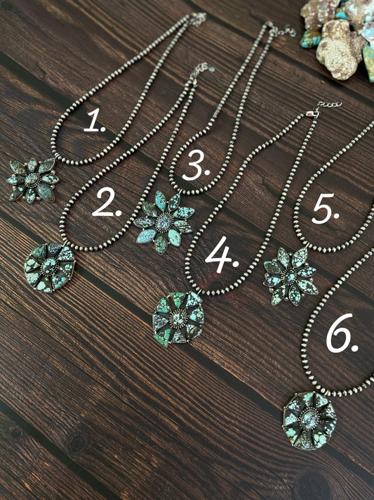 Handmade Sterling Silver Lander Turquoise Necklace, Signed Nizhoni