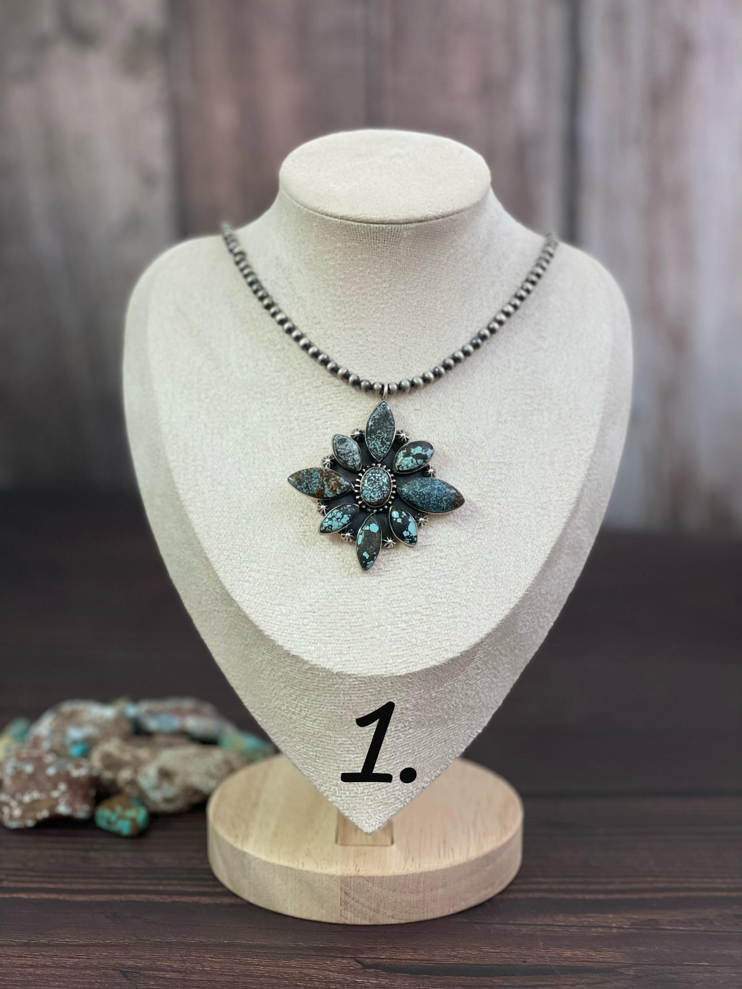 Handmade Sterling Silver Lander Turquoise Necklace, Signed Nizhoni