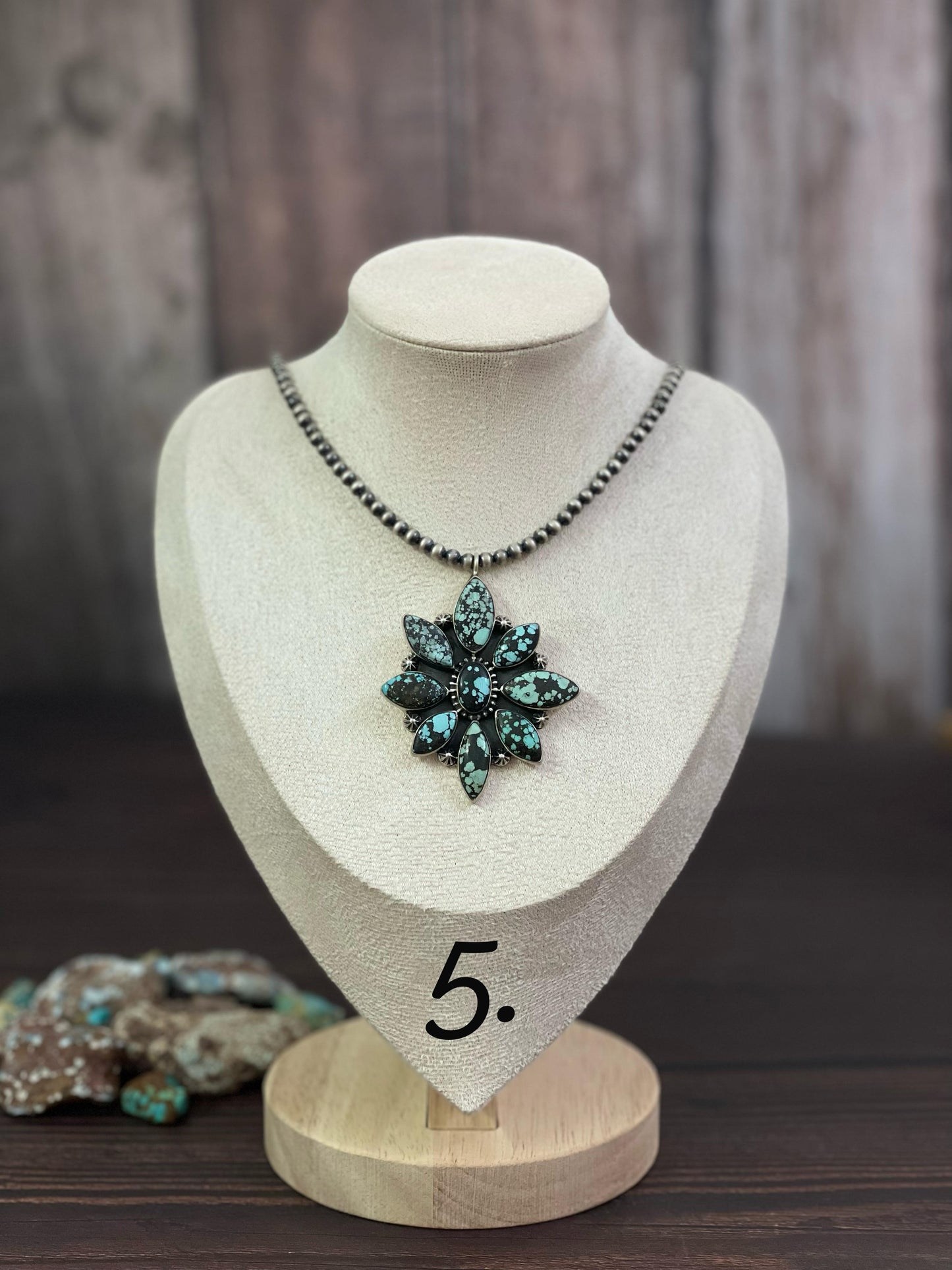 Handmade Sterling Silver Lander Turquoise Necklace, Signed Nizhoni
