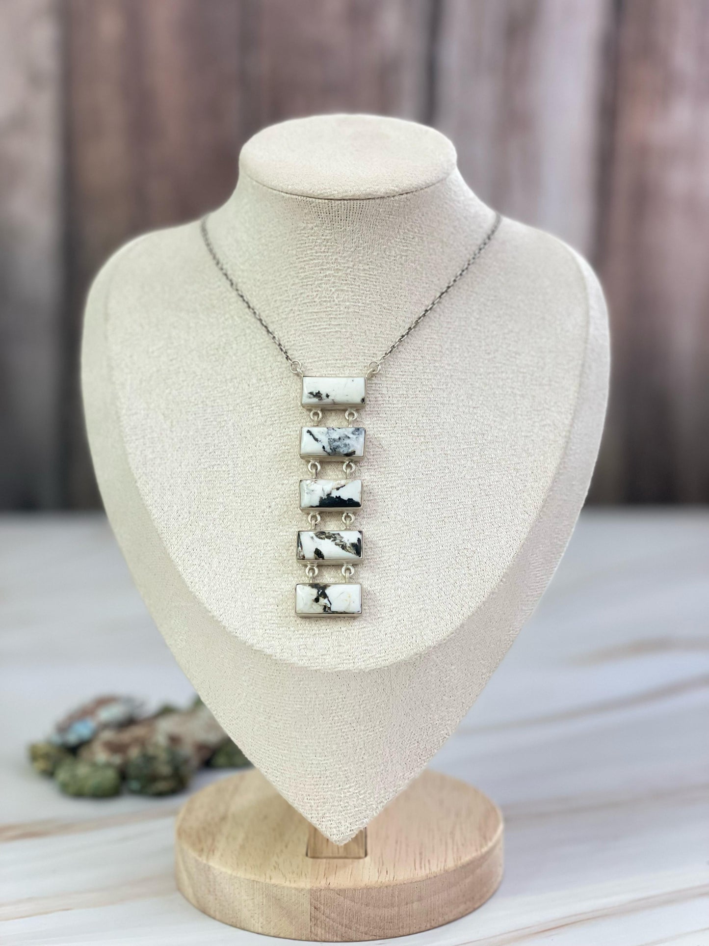 Handmade Sterling Silver Cotton Candy, White Buffalo, Red Rose Dahlia Necklace with Signed Nizhoni