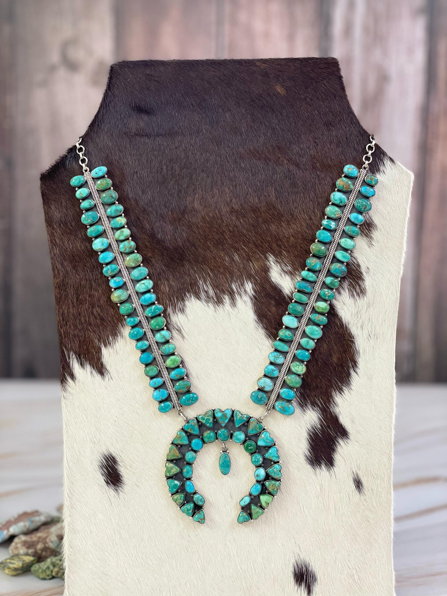 Handmade Sterling Silver Emerald Valley Turquoise Necklace, Signed Nizhoni
