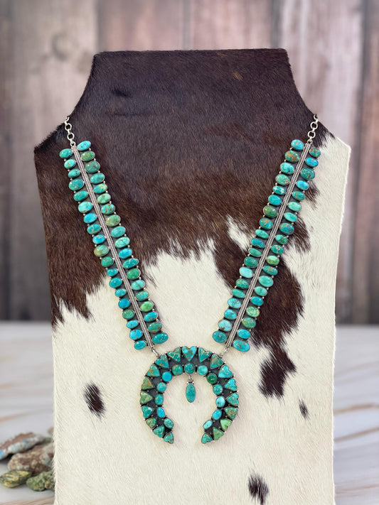 Handmade Sterling Silver Emerald Valley Turquoise Necklace, Signed Nizhoni