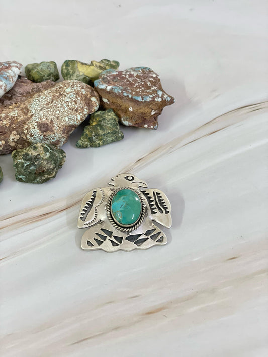 Handmade Sterling Silver Kingman Pendant, Signed Nizhoni