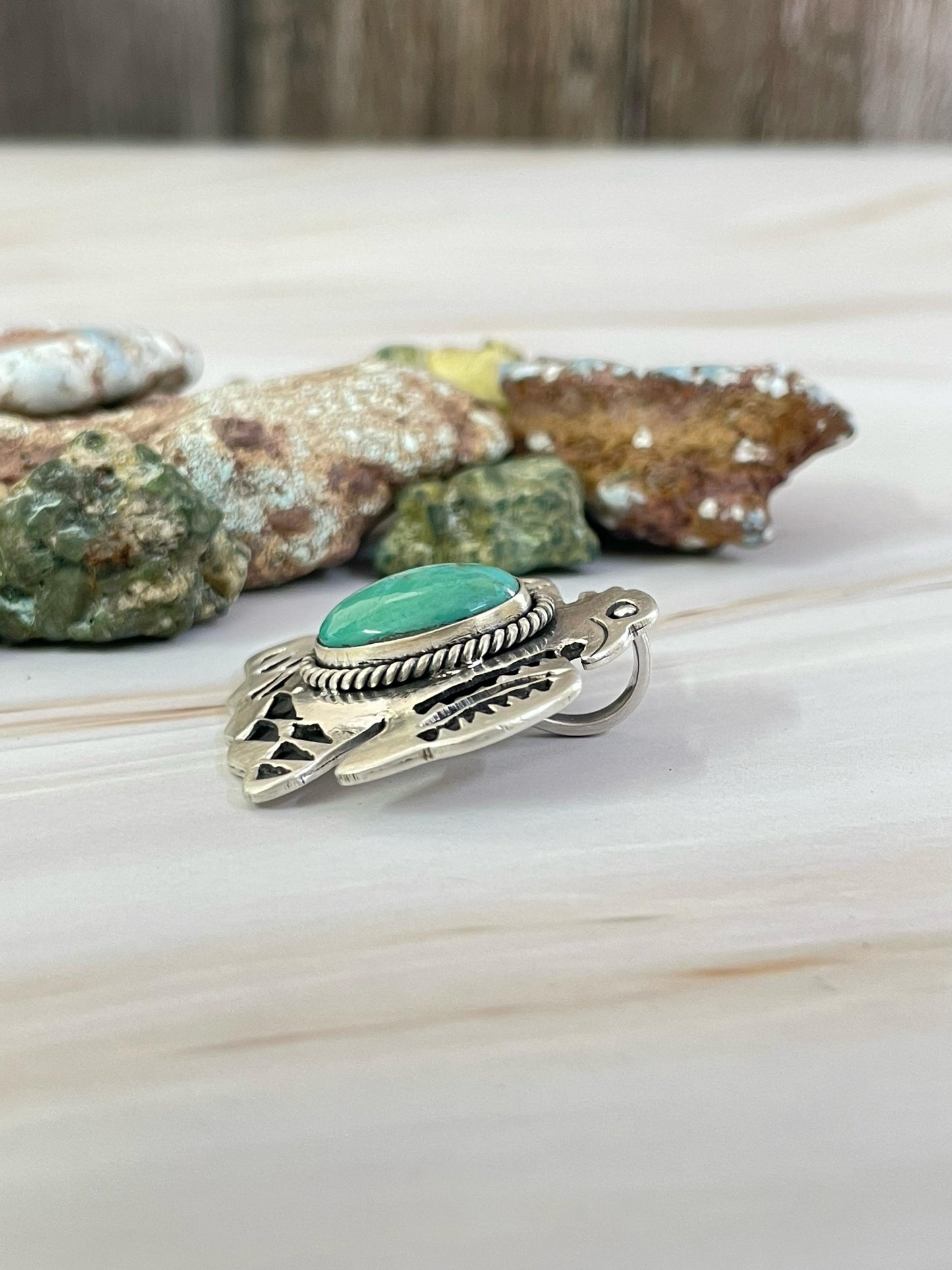 Handmade Sterling Silver Kingman Pendant, Signed Nizhoni