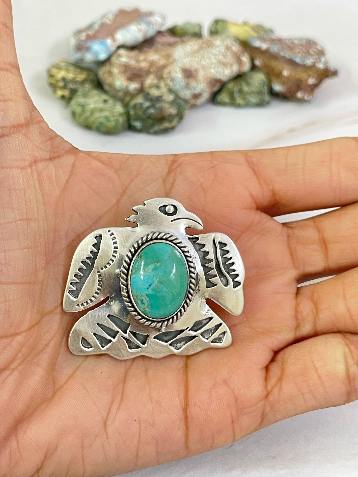 Handmade Sterling Silver Kingman Pendant, Signed Nizhoni