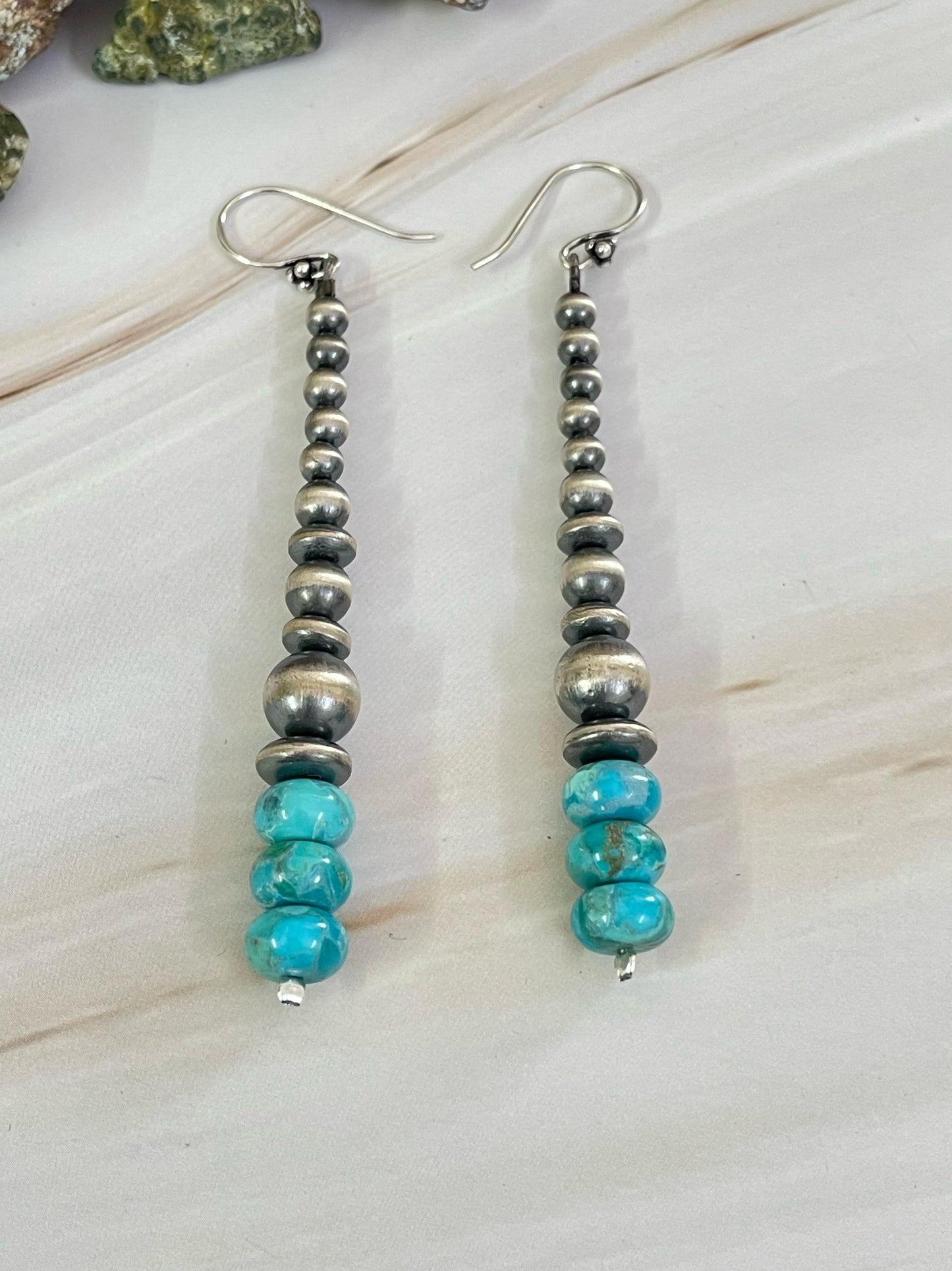 Handmade Sterling Silver Kingman Turquoise Dangler Earrings, Signed Nizhoni
