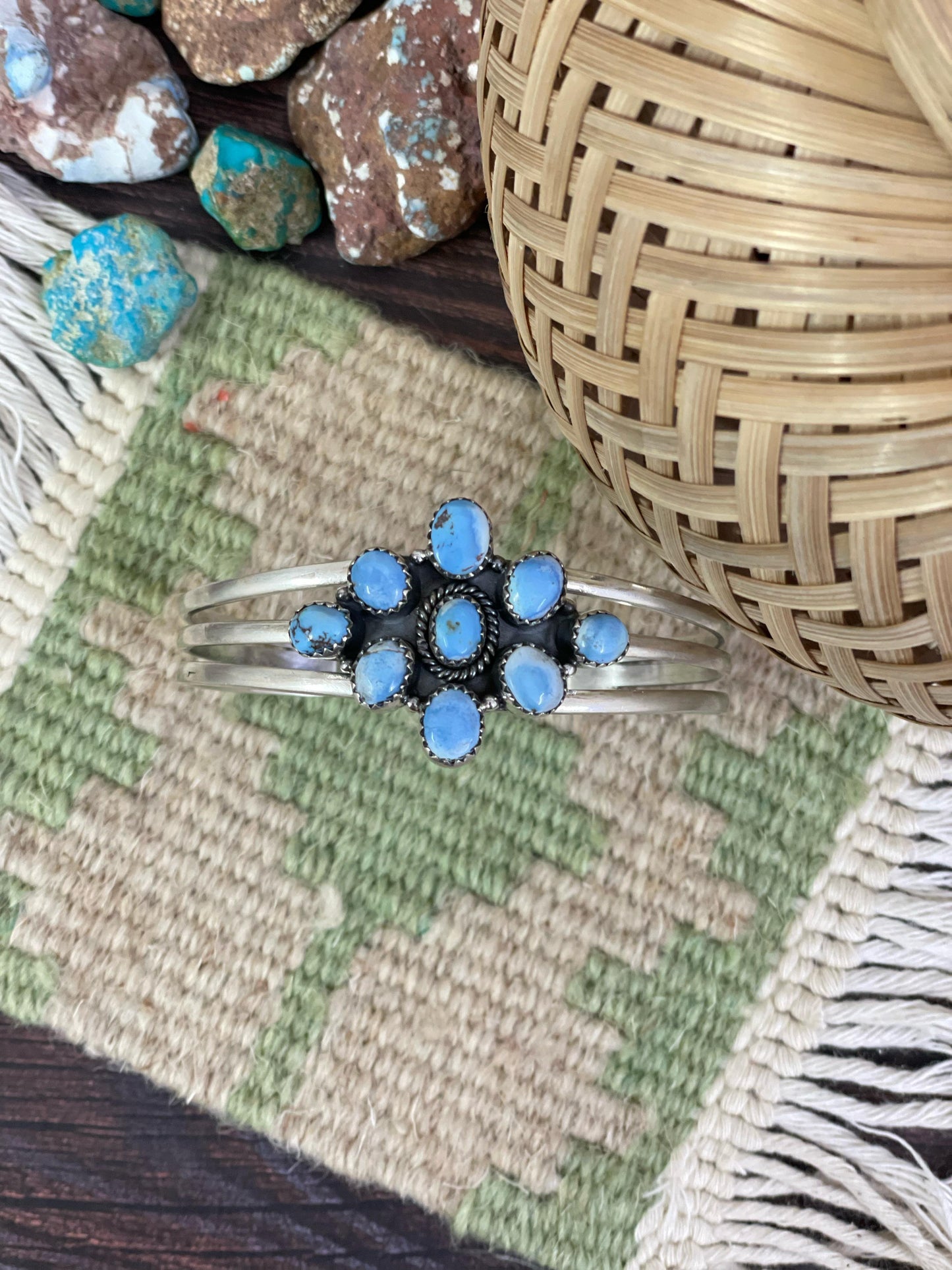 Handmade Sterling Silver Golden Hill Turquoise Bracelet, Signed Nizhoni/