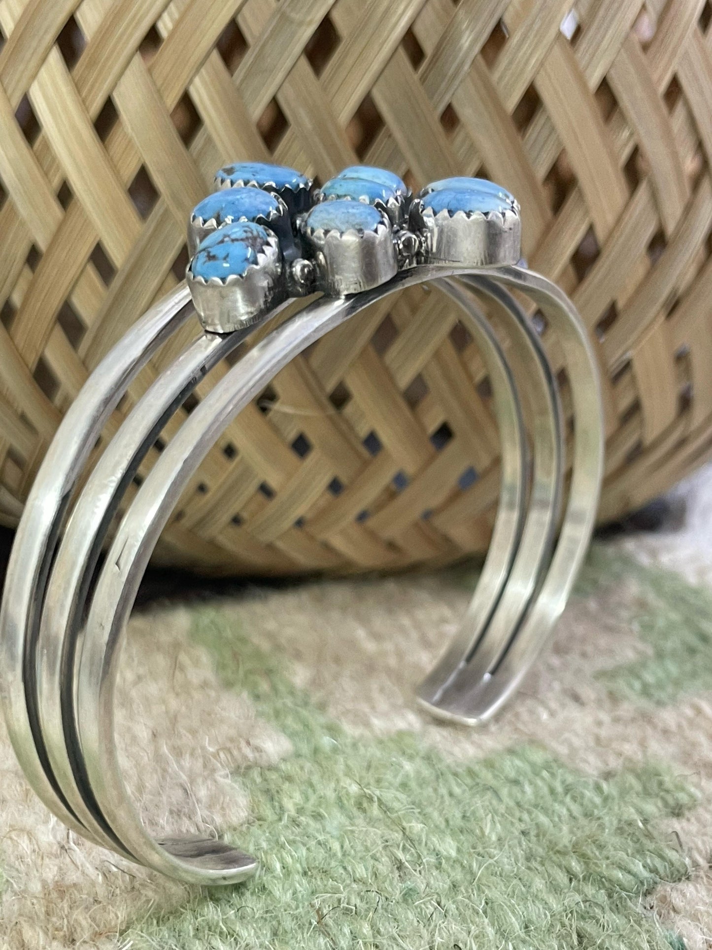 Handmade Sterling Silver Golden Hill Turquoise Bracelet, Signed Nizhoni/