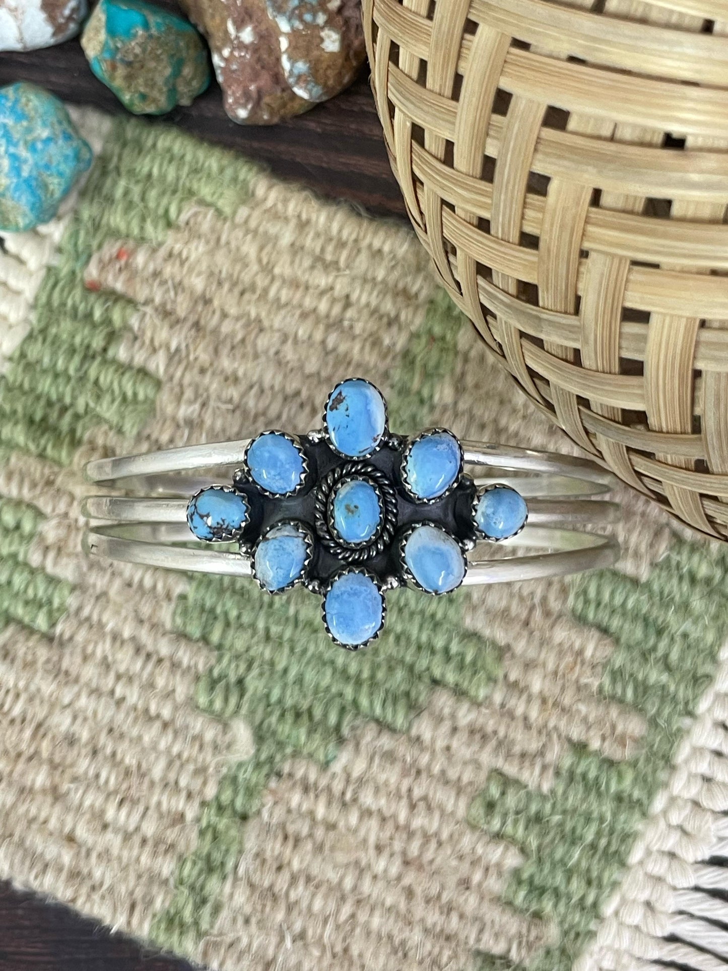 Handmade Sterling Silver Golden Hill Turquoise Bracelet, Signed Nizhoni/