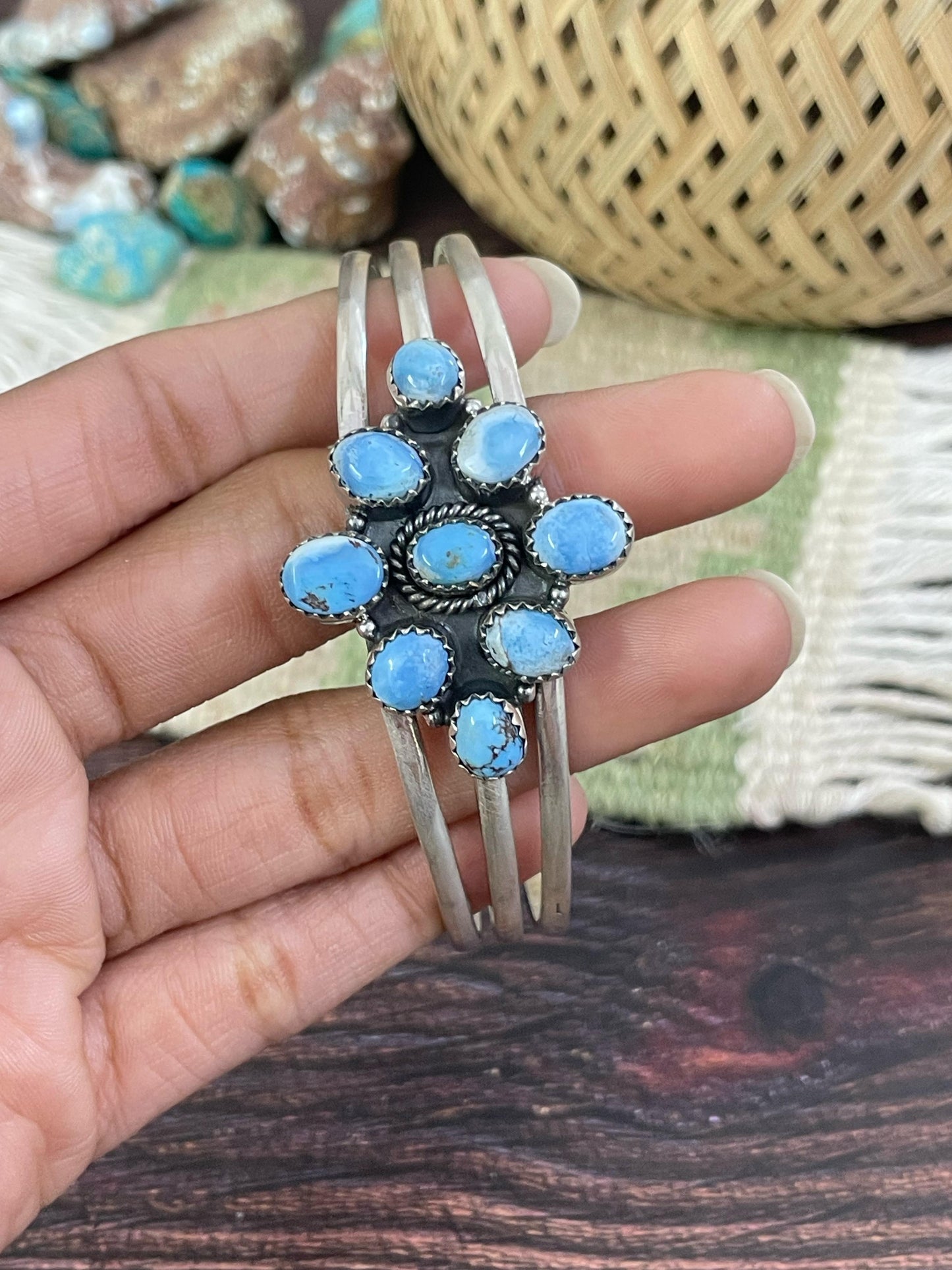 Handmade Sterling Silver Golden Hill Turquoise Bracelet, Signed Nizhoni/